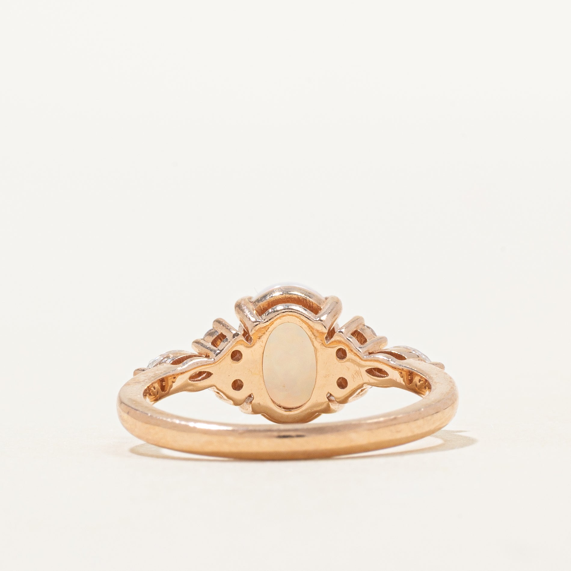 Oval Cabochon Opal & Diamond Ring | 0.60ct, 0.16ctw | SZ 4.75