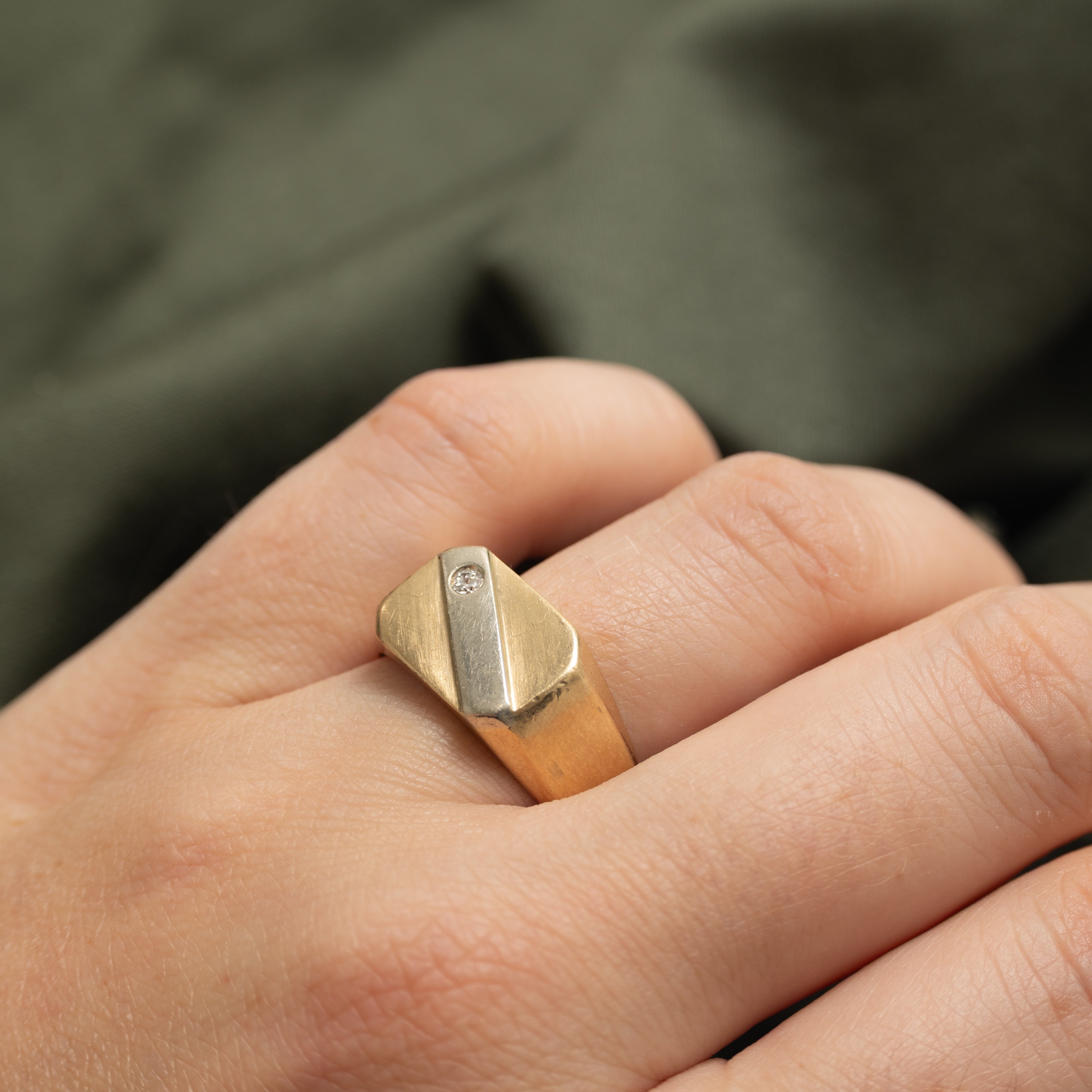 Two-Tone Diamond Plain Signet Ring | SZ 9