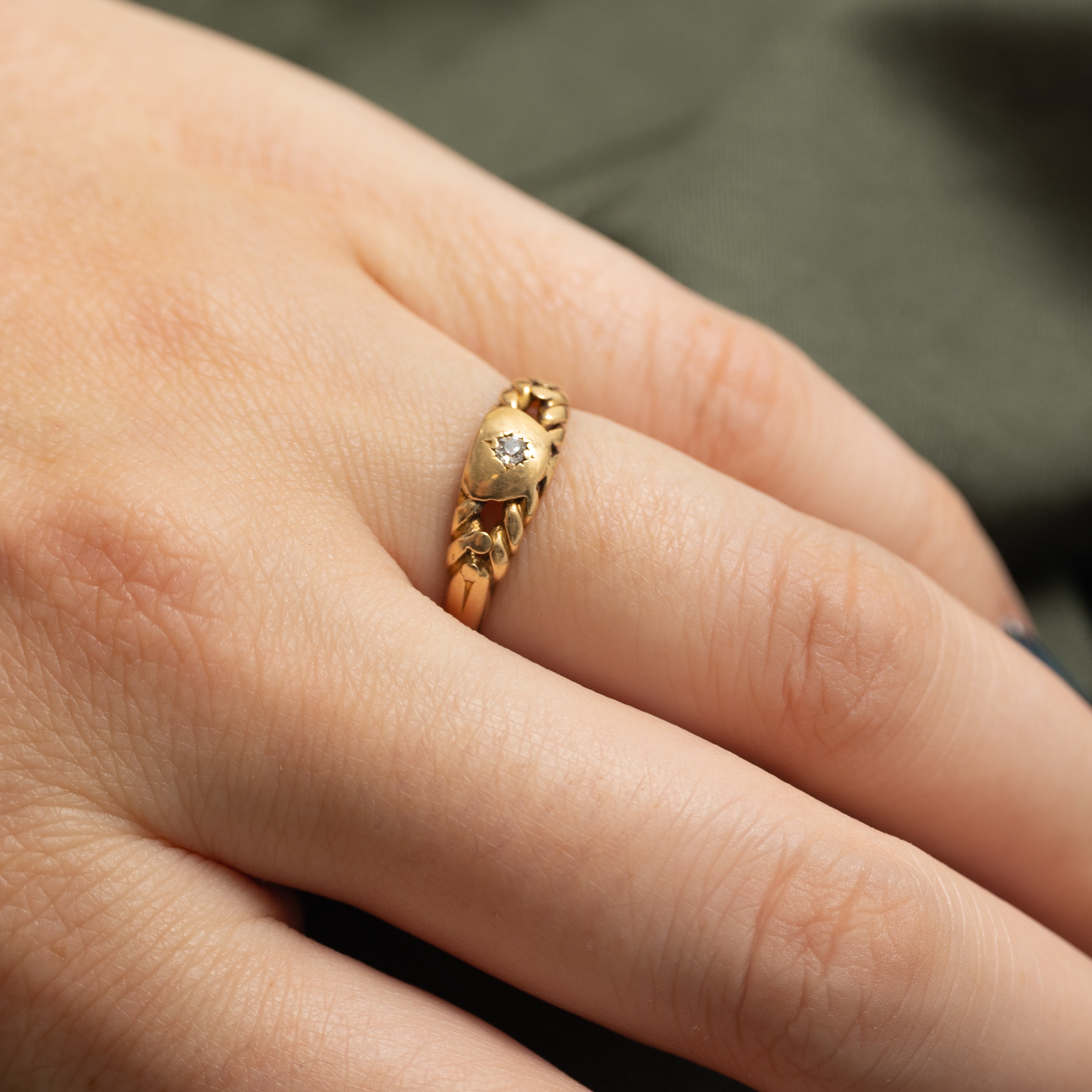 Victorian 1886 Birmingham 18k Diamond Grooved Ring | 0.04ct | SZ 6