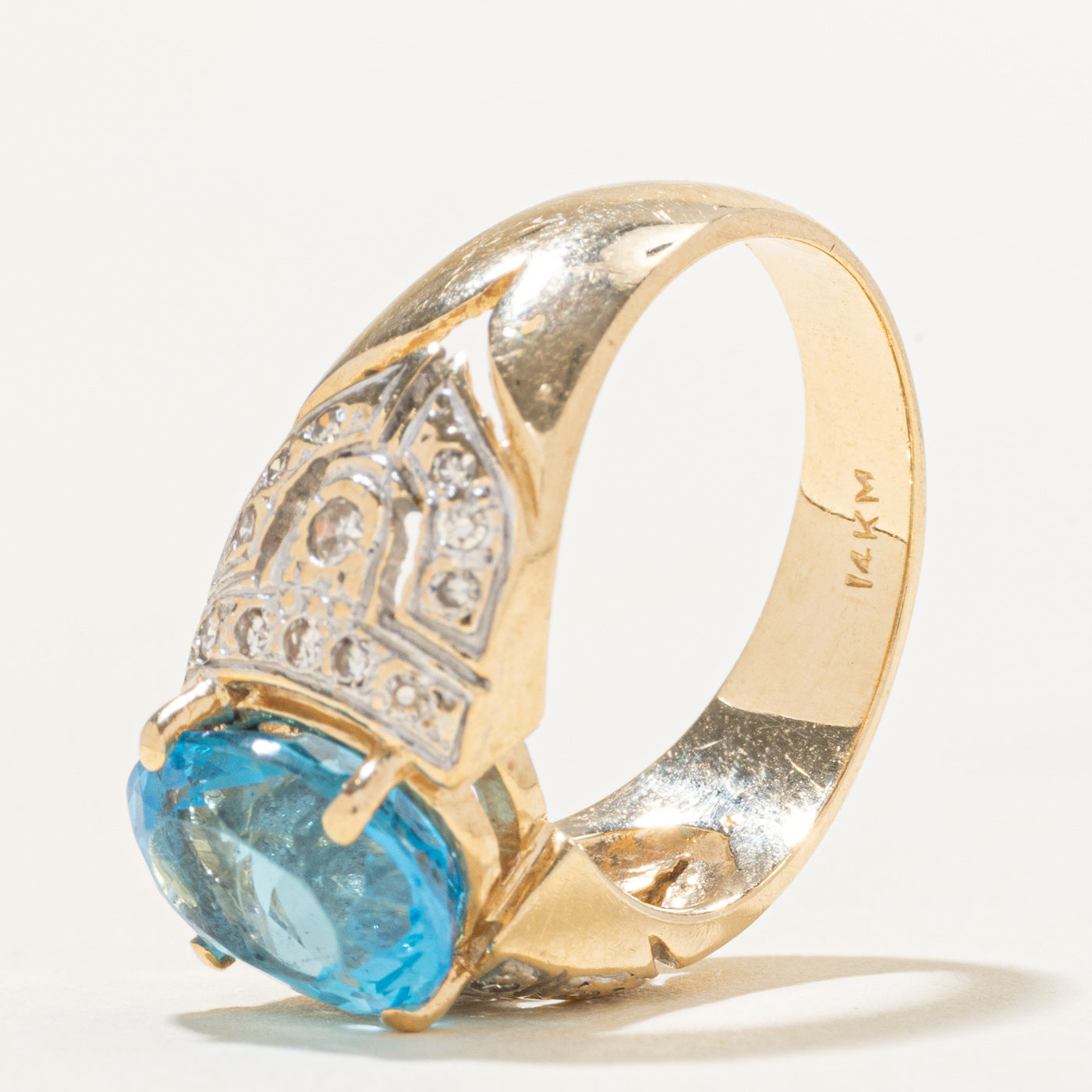 Oval Cut Blue Topaz & Diamond Accented Cocktail Ring | 2.86ct, 0.28ct | SZ 6.75