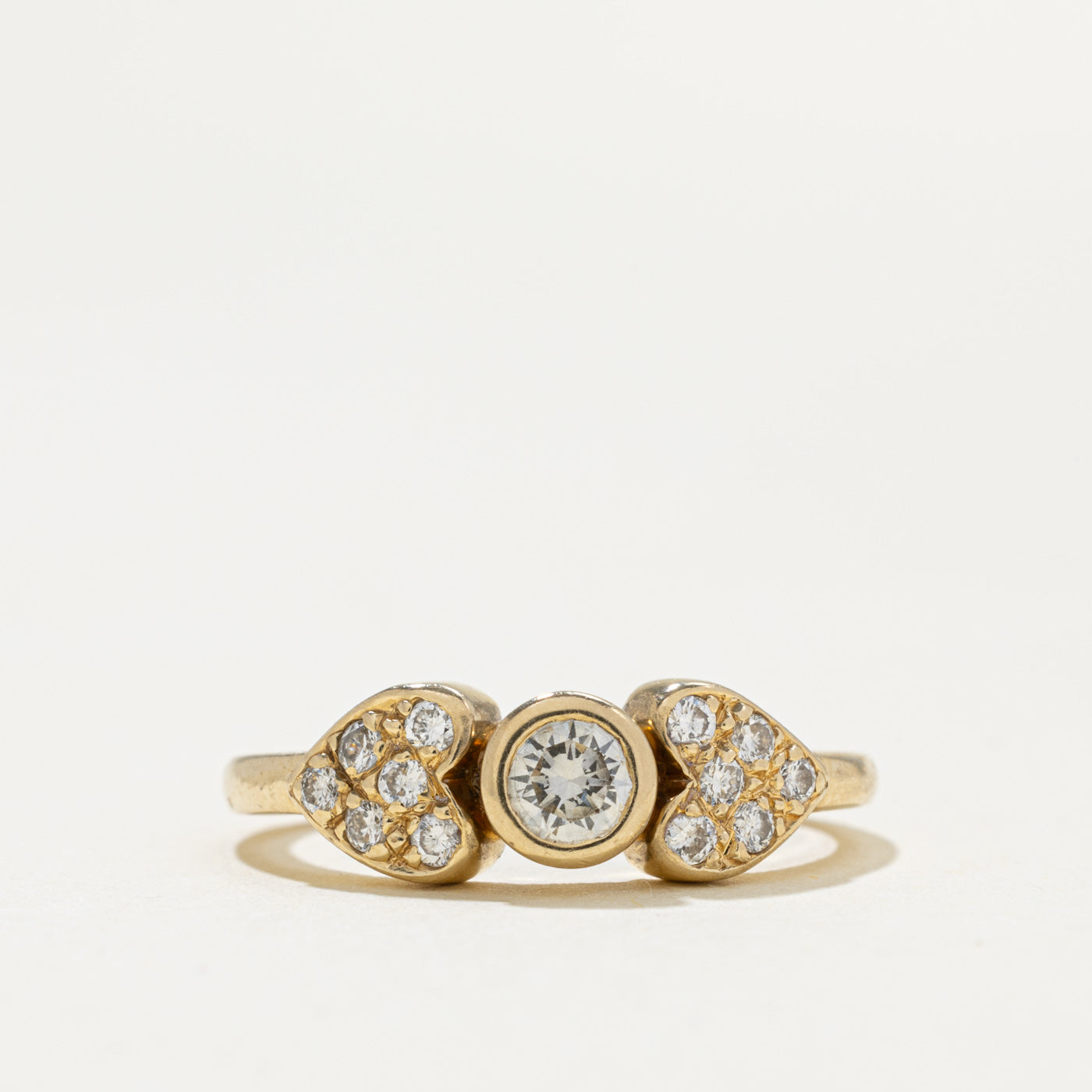 14k Bezel Set Diamond Heart Accented Ring | 0.37ctw | SZ 5