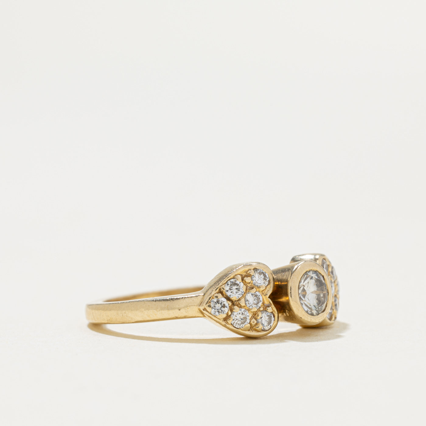 14k Bezel Set Diamond Heart Accented Ring | 0.37ctw | SZ 5
