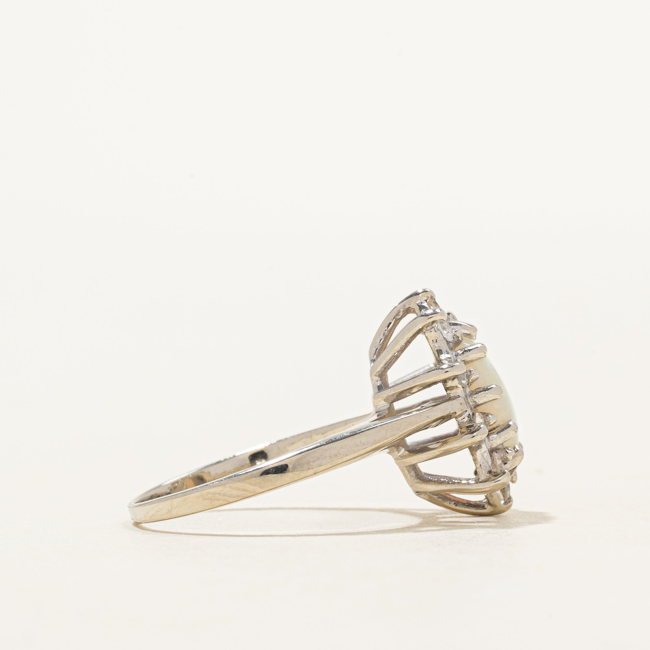 Cabochon Opal & Diamond Petal Ring | 0.52ct, 0.15ctw | SZ 4.5