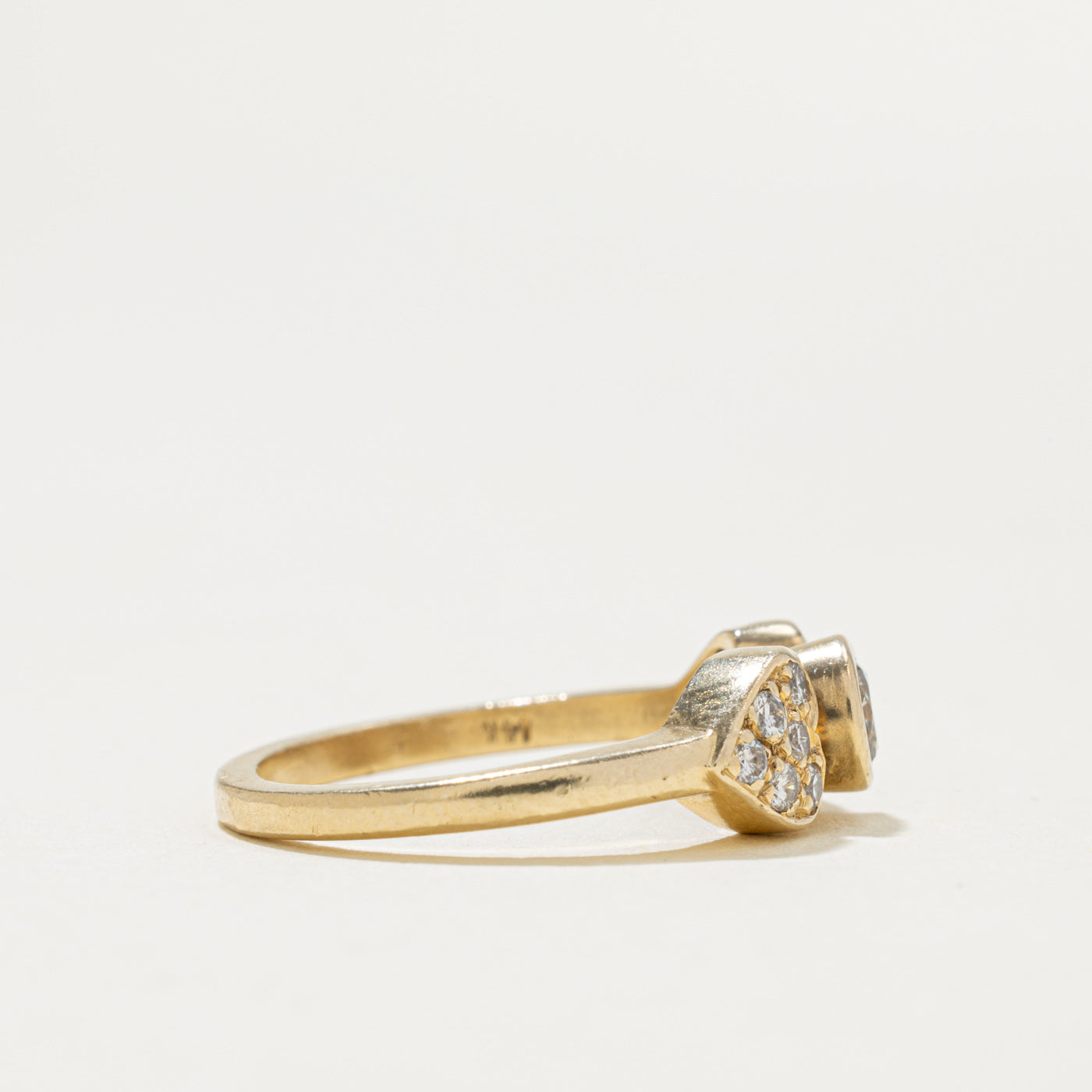 14k Bezel Set Diamond Heart Accented Ring | 0.37ctw | SZ 5