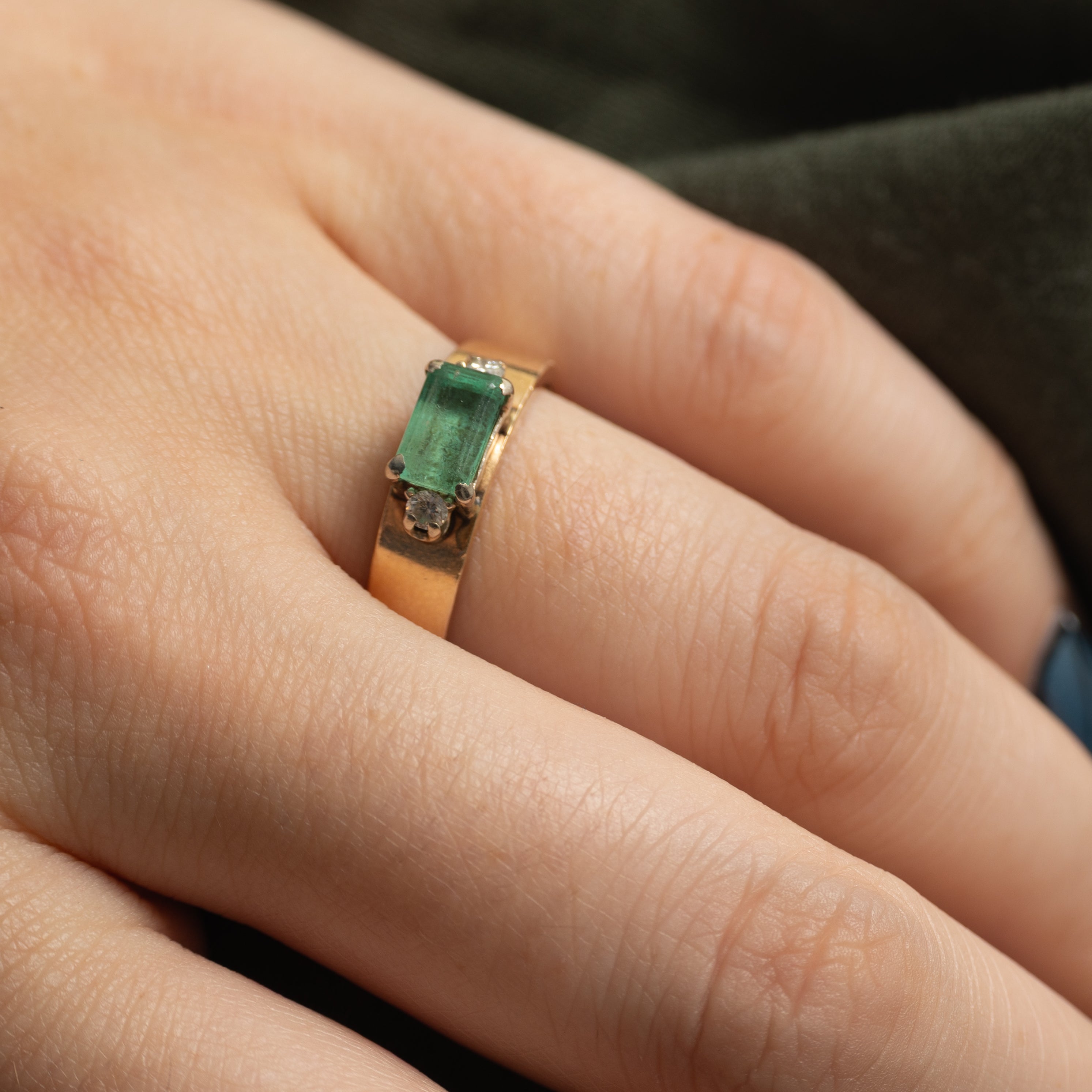 East West Emerald & Diamond Ring | 0.60ct, 0.05ctw | SZ 7.5