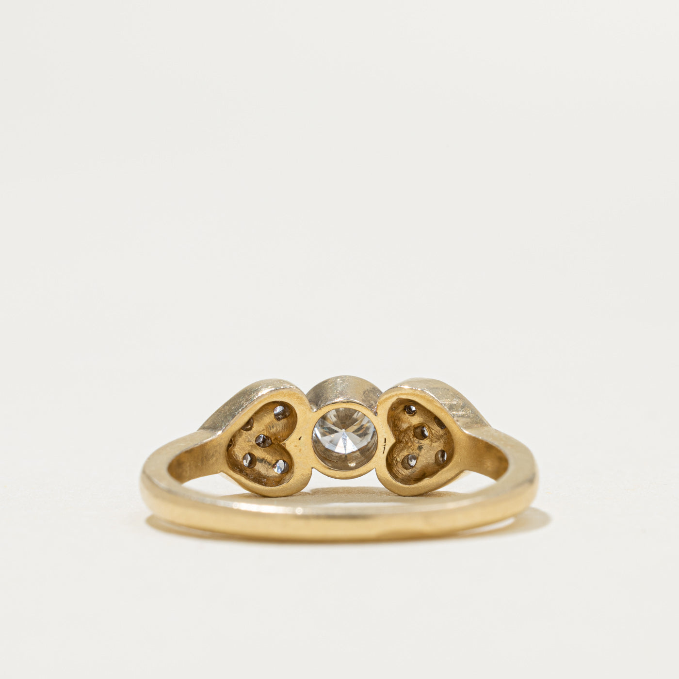 14k Bezel Set Diamond Heart Accented Ring | 0.37ctw | SZ 5