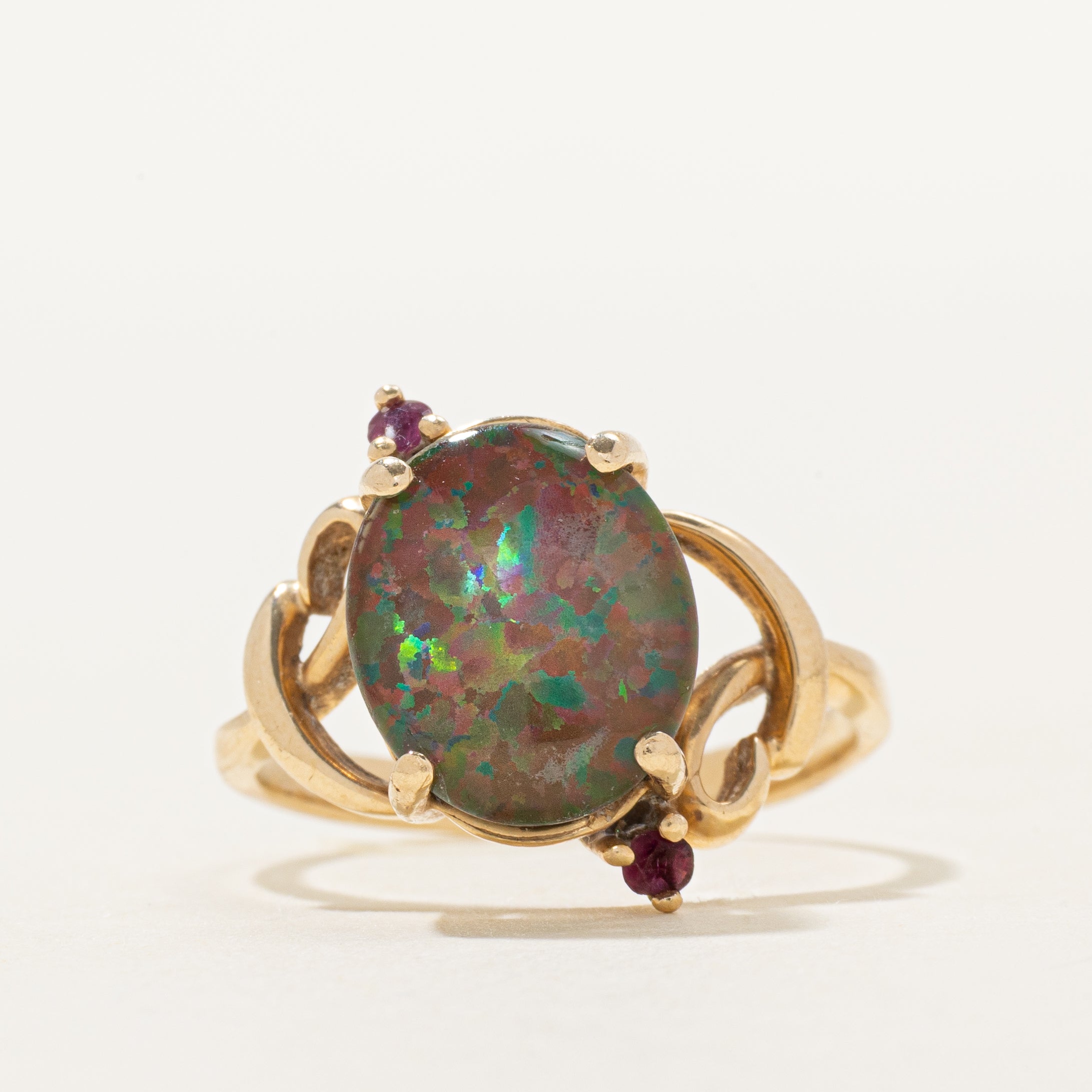 Cabochon Opal & Ruby Ring | 2.09ct, 0.05ctw | SZ 7.25