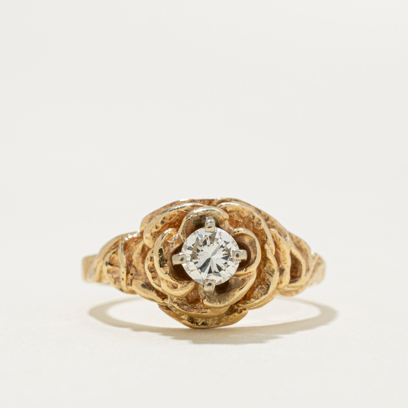 Retro Solitaire Diamond Nuggety Floral Ring | 0.30ct | SZ 6.5