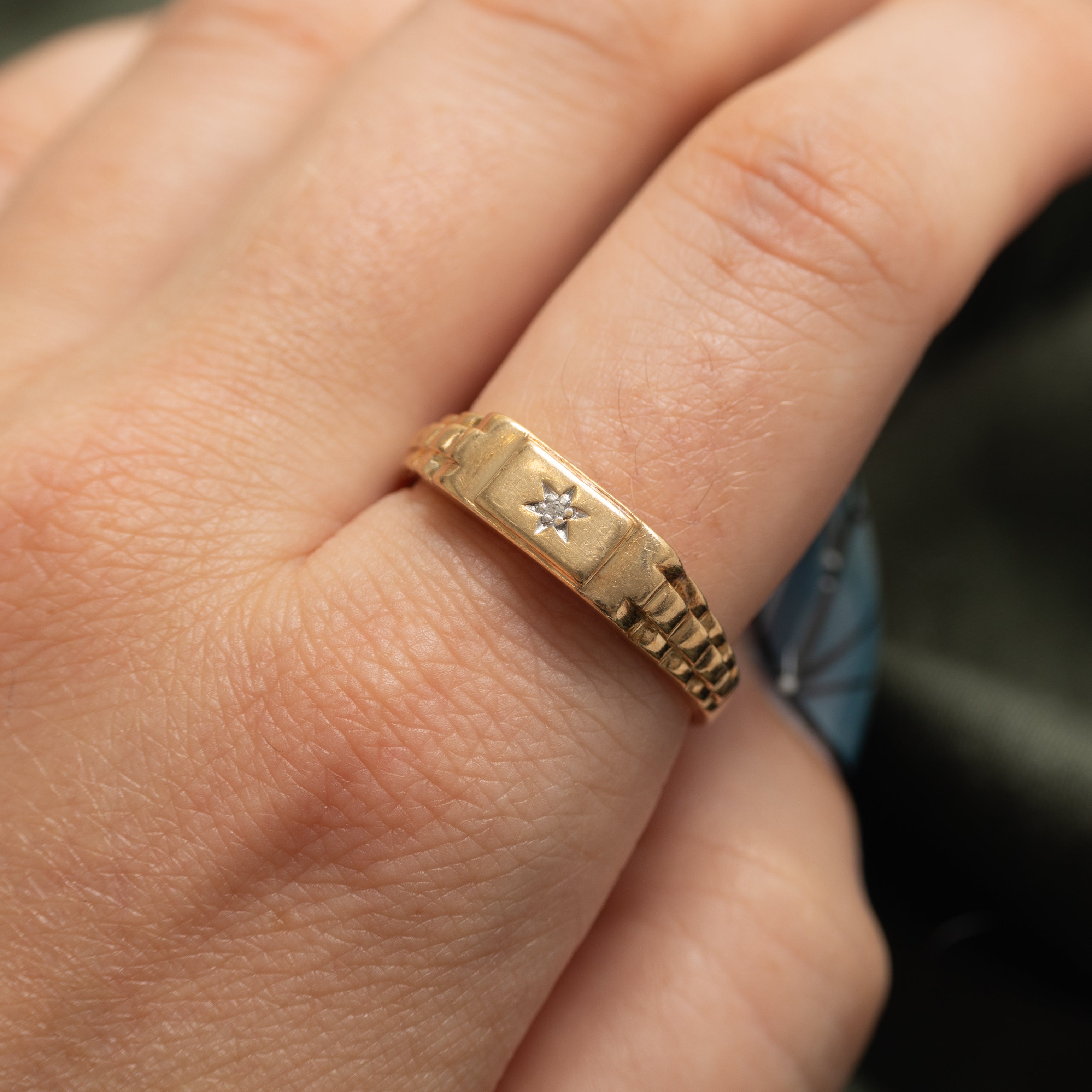 Star Set Diamond Grooved Ring | SZ 10.75