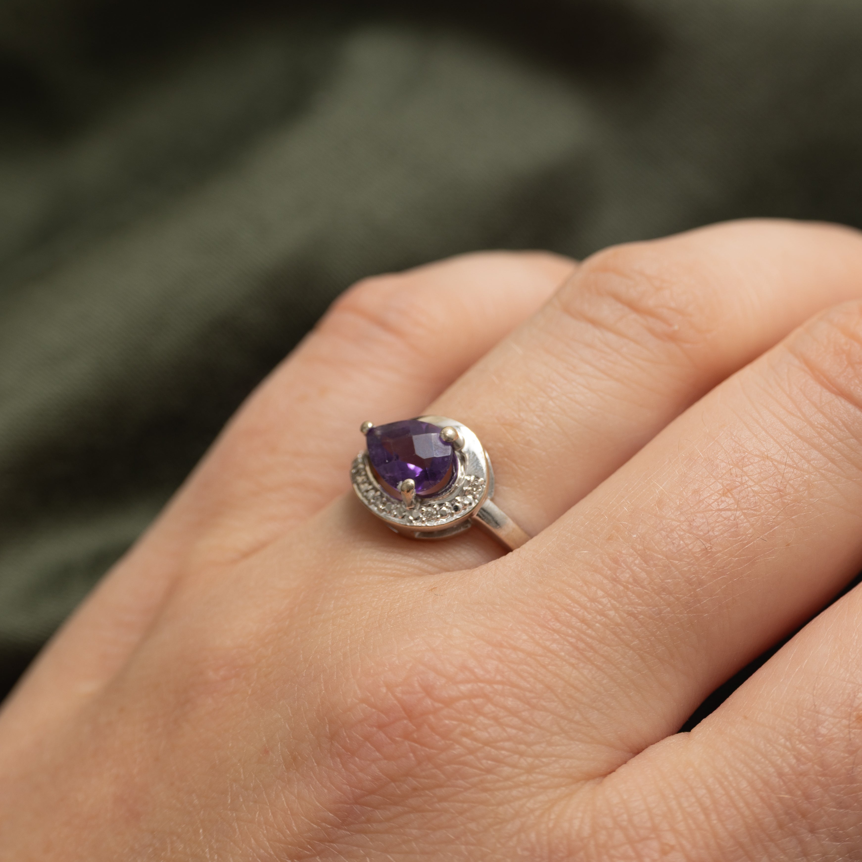Pear Cut East West Amethyst & Diamond Ring | 1.00ct, 0.02ctw | SZ 6.5