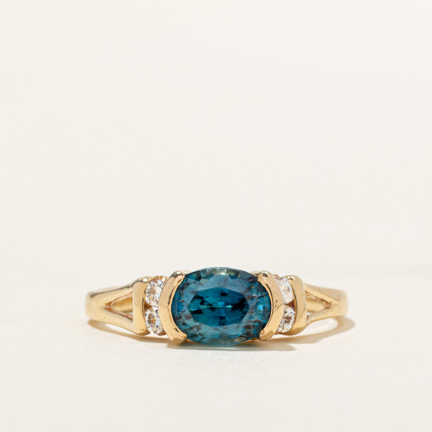 East West Blue Zircon & Diamond Ring | 2.25ct, 0.12ctw | SZ 8.25