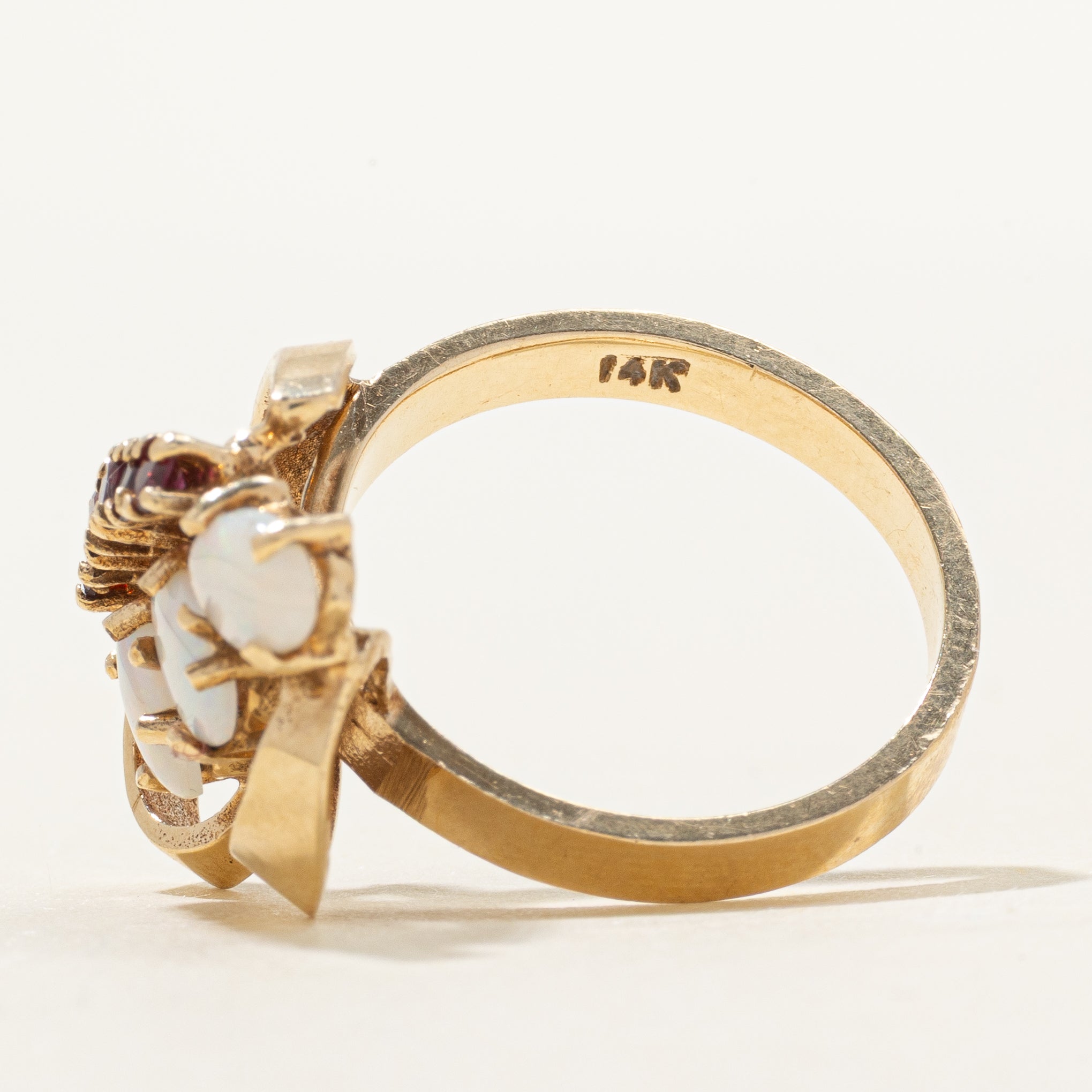 Cabochon Opal & Garnet Abstract Ring | 0.51ctw, 0.08ctw | SZ 6.75