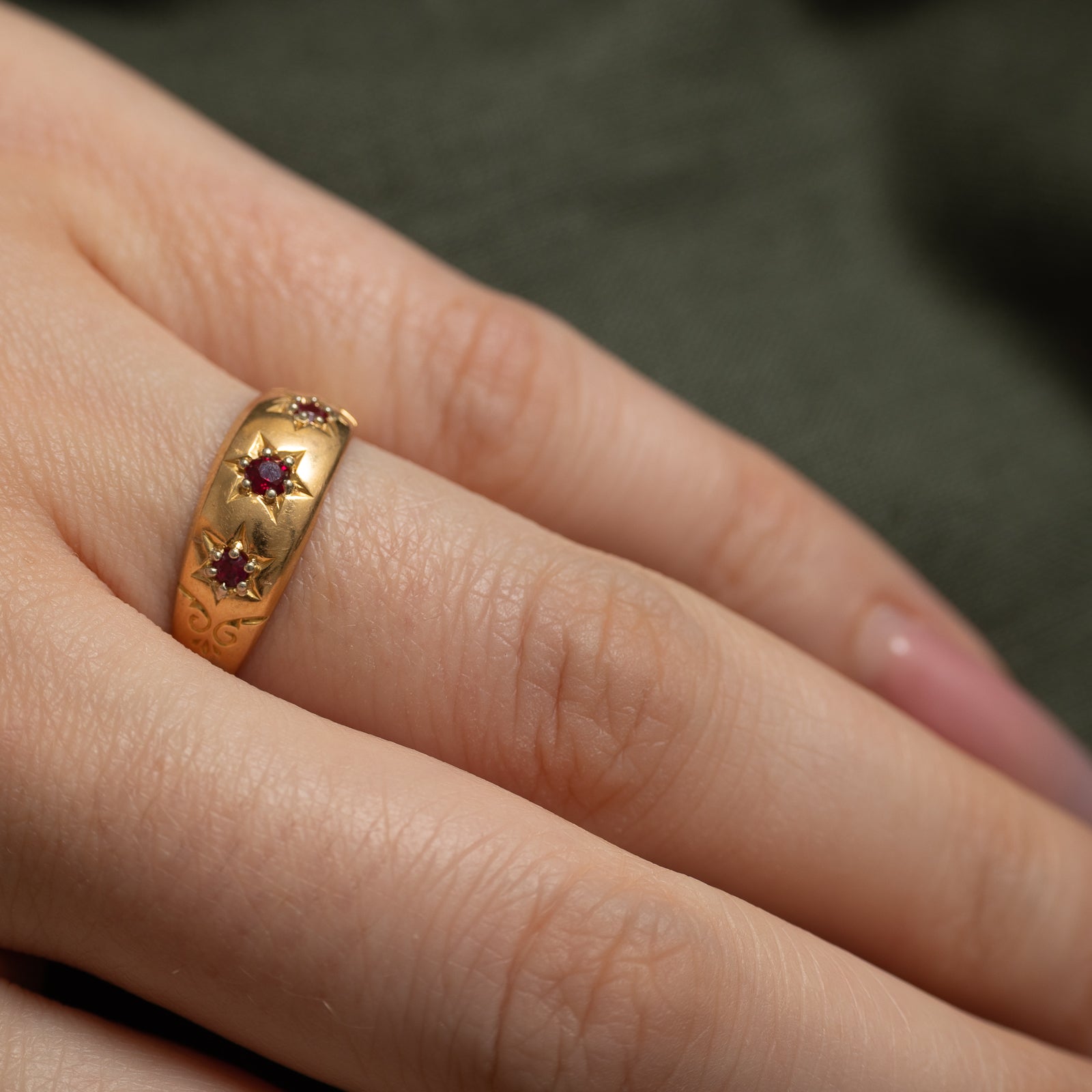 1896 Victorian Chester Three Stone Ruby Ring | 0.09ctw | SZ 6.75