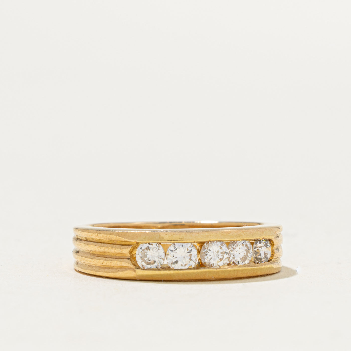 20k Five Stone Diamond Grooved Band | 0.30ctw | 3.80mm | SZ 5.25