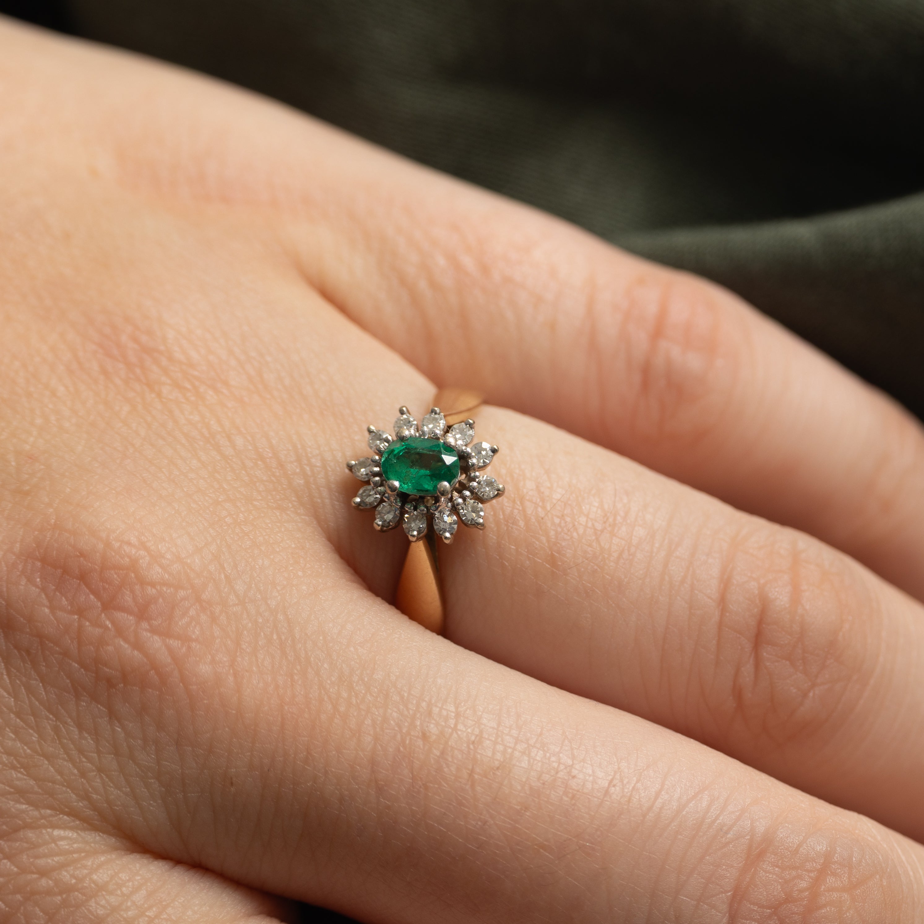 Emerald & Diamond Petal Halo Ring | 0.19ct, 0.12ctw | SZ 6.25