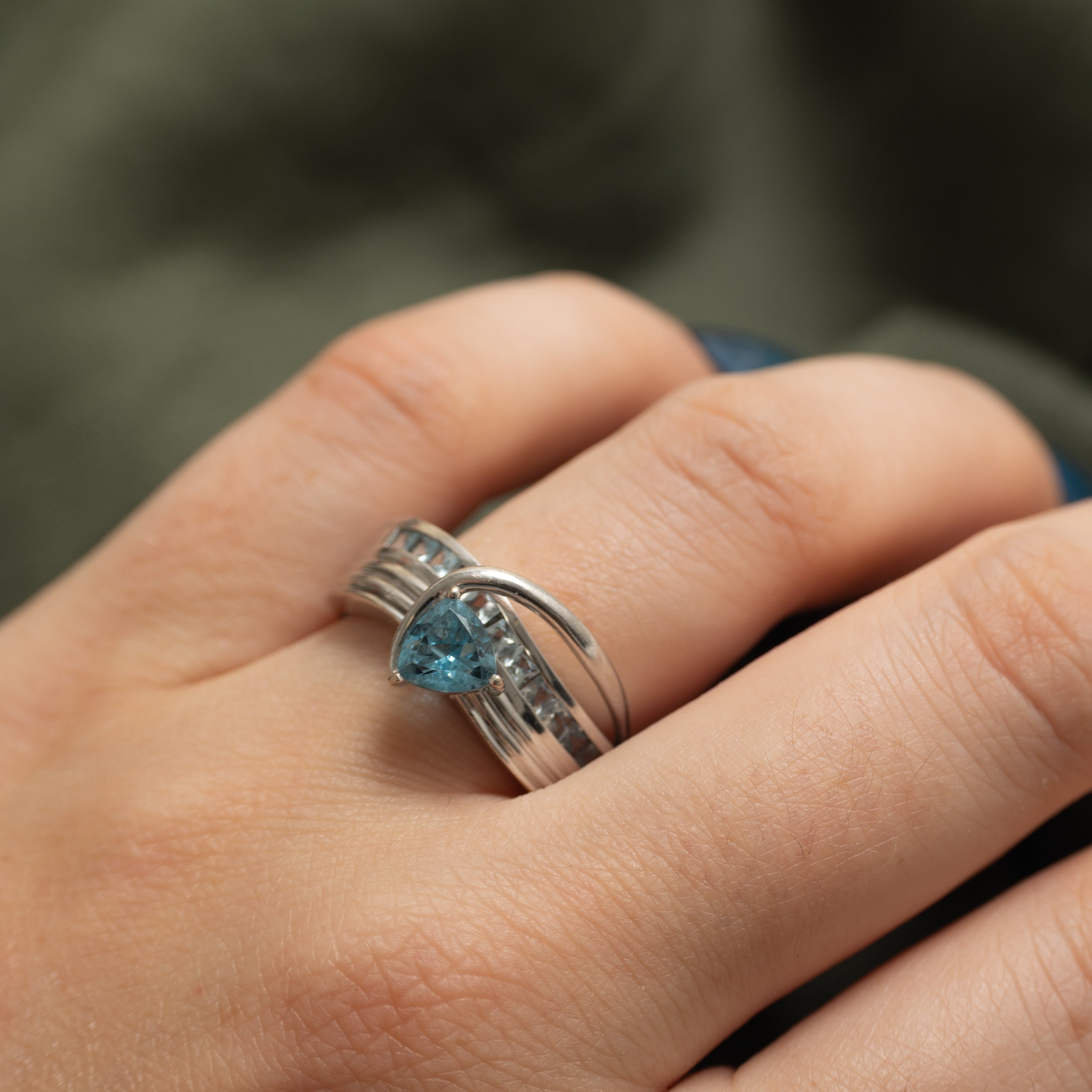 Trillion Cut Blue Topaz Cross Over Ring | 1.50ctw | SZ 8.75