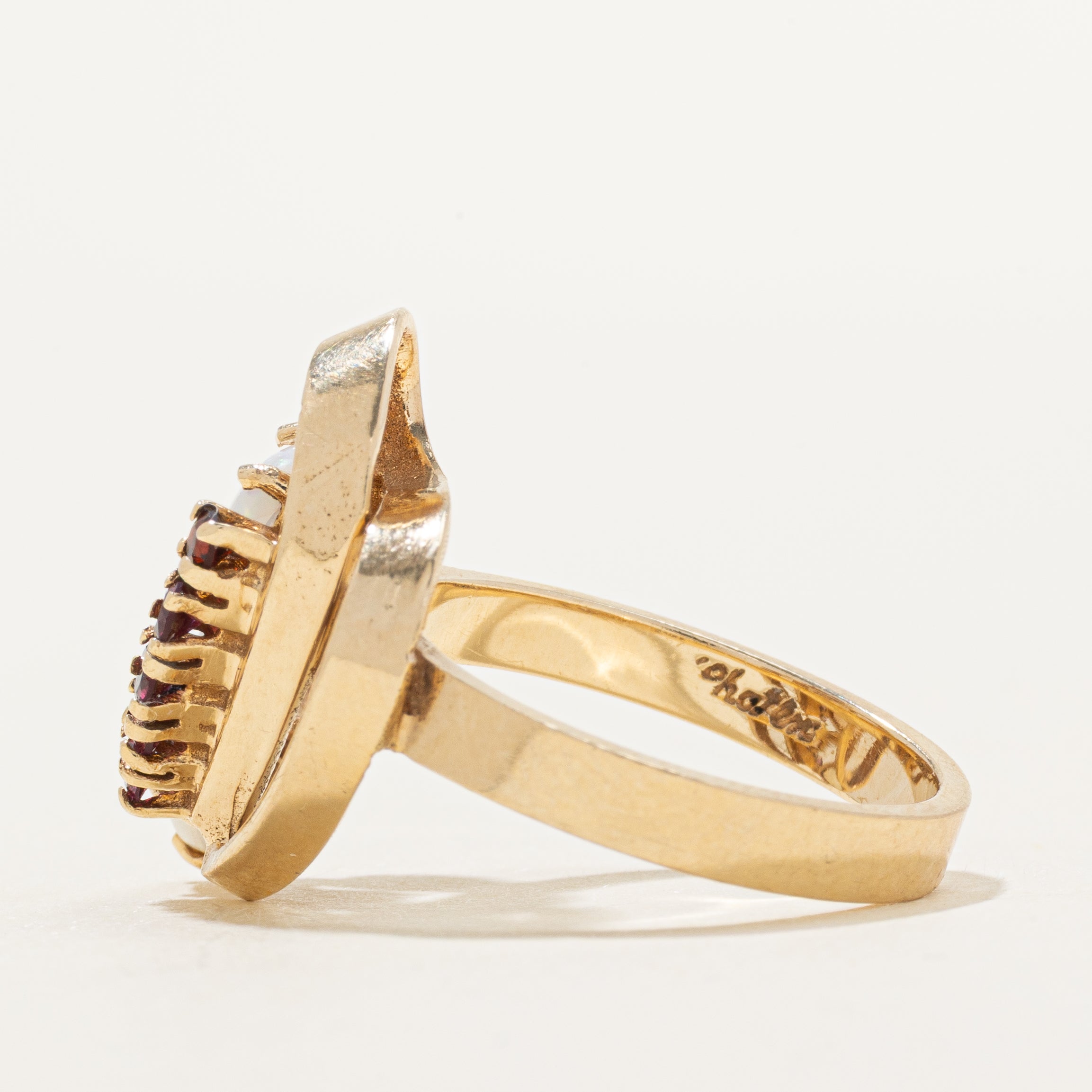 Cabochon Opal & Garnet Abstract Ring | 0.51ctw, 0.08ctw | SZ 6.75