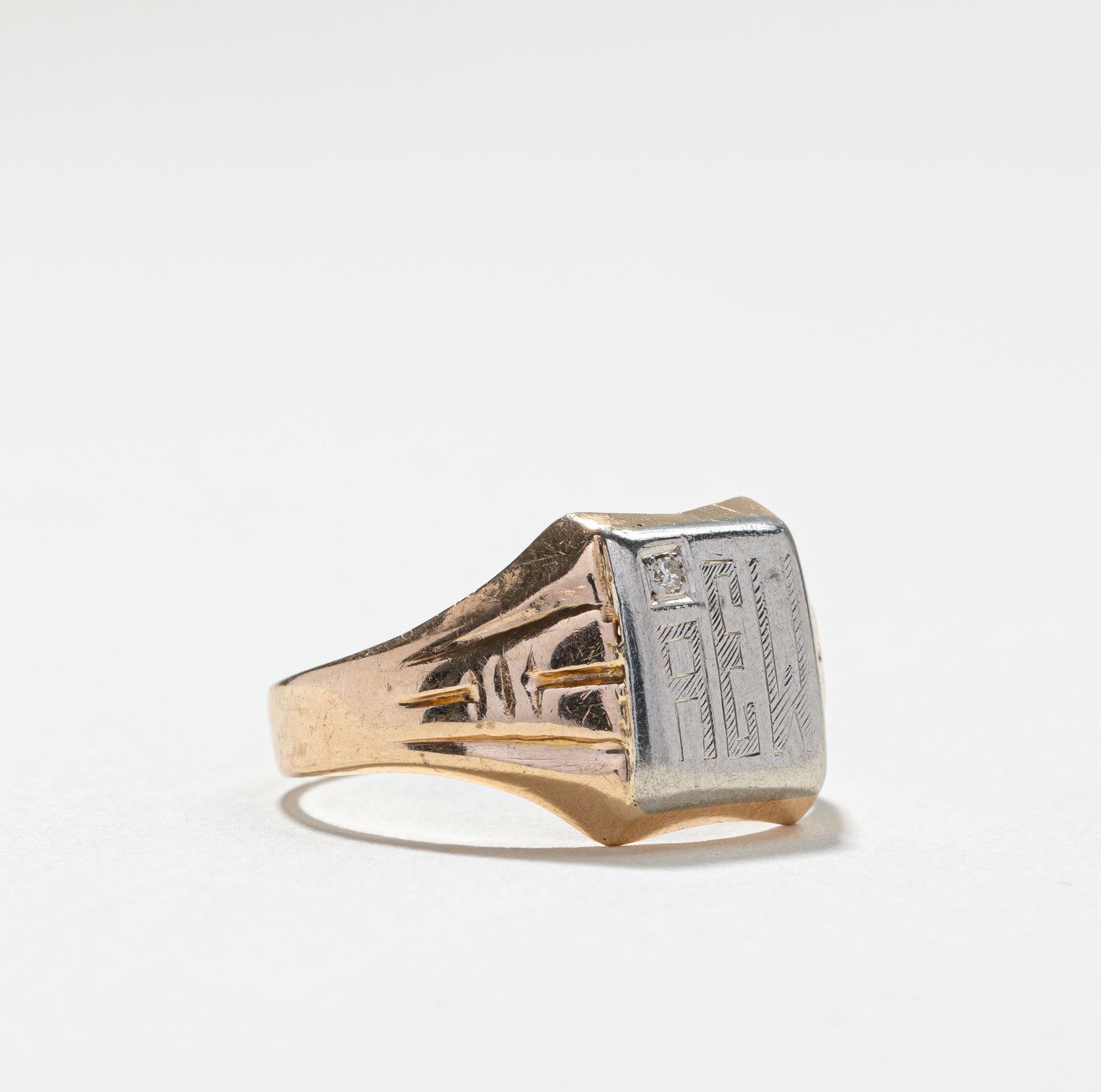 Two Tone Gold Diamond Signet Ring | 0.01ct | SZ 7.75 |