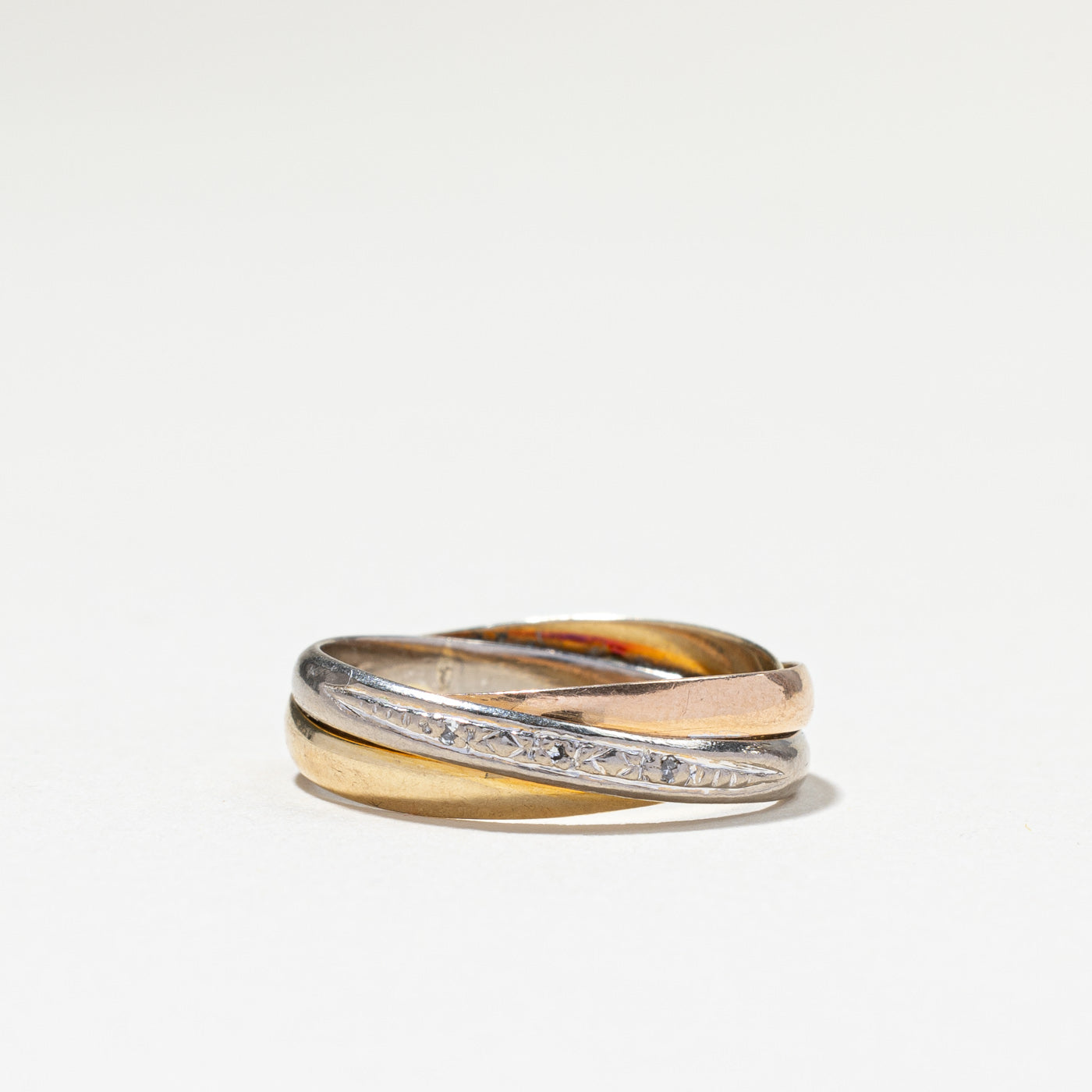 Tri Tone Gold Crossover Multi Band Diamond Ring | 0.01ctw | SZ 7.5 |