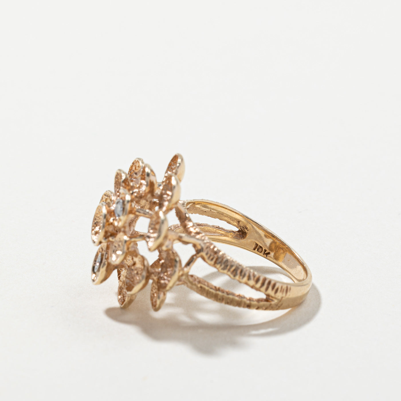 Textured Diamond High Set Ring | 0.06ctw | SZ 6.5 |