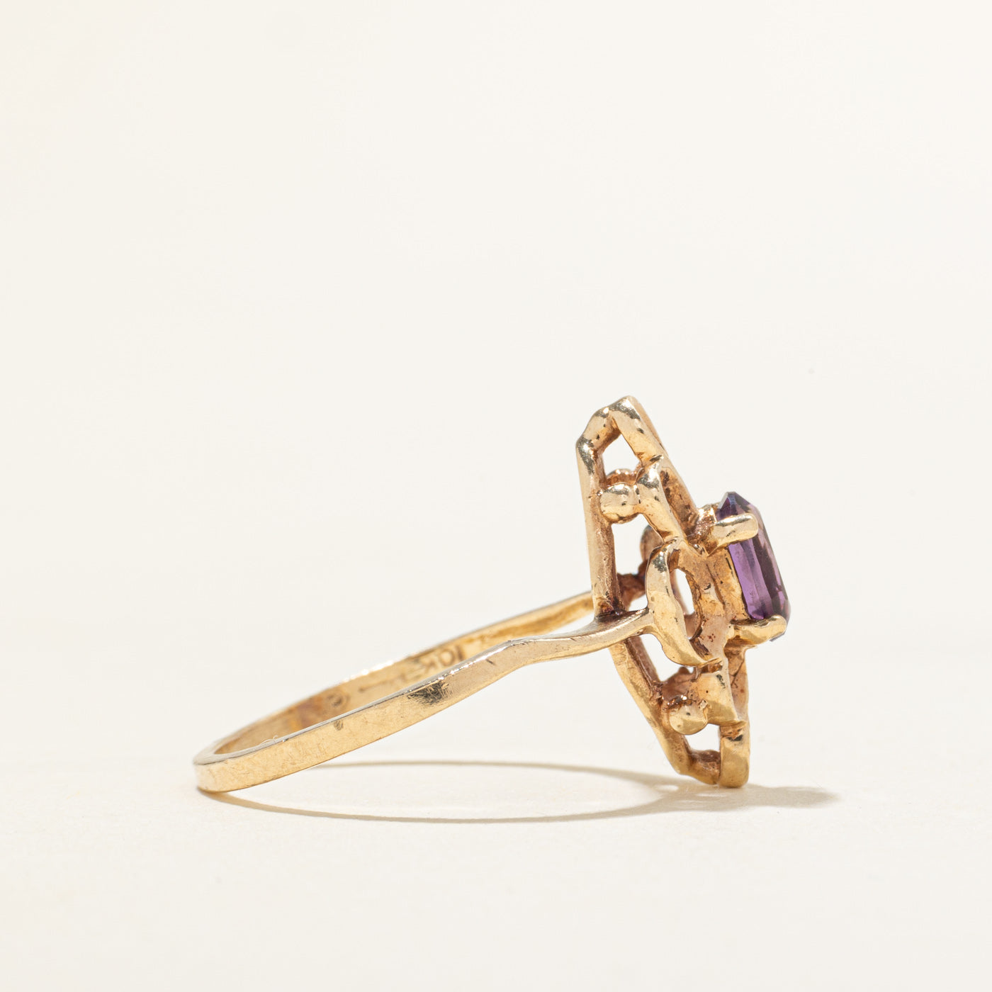 Solitaire Amethyst Openwork Navette Ring | 0.37ct | SZ 5.75