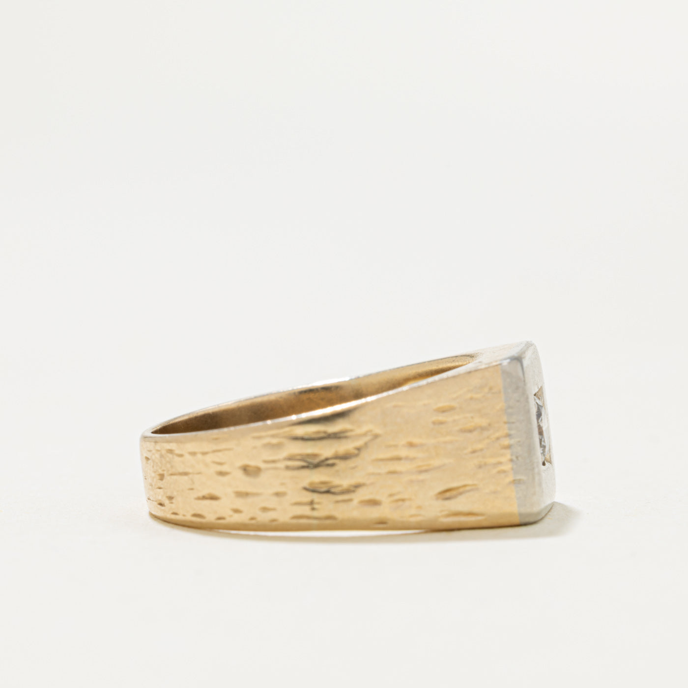 10k Two Tone Diamond Textured Signet Ring | 0.18ct | SZ 6.75