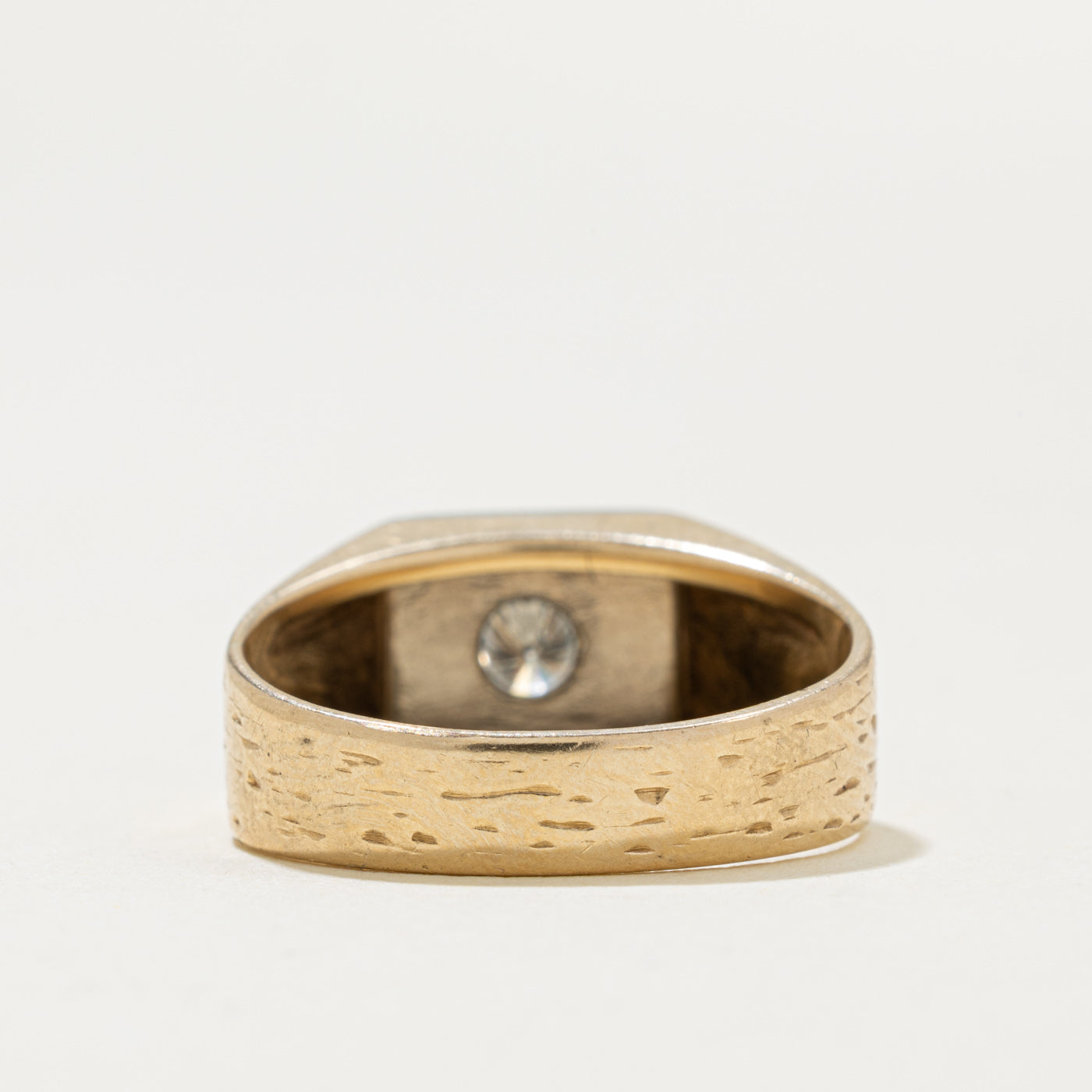 10k Two Tone Diamond Textured Signet Ring | 0.18ct | SZ 6.75