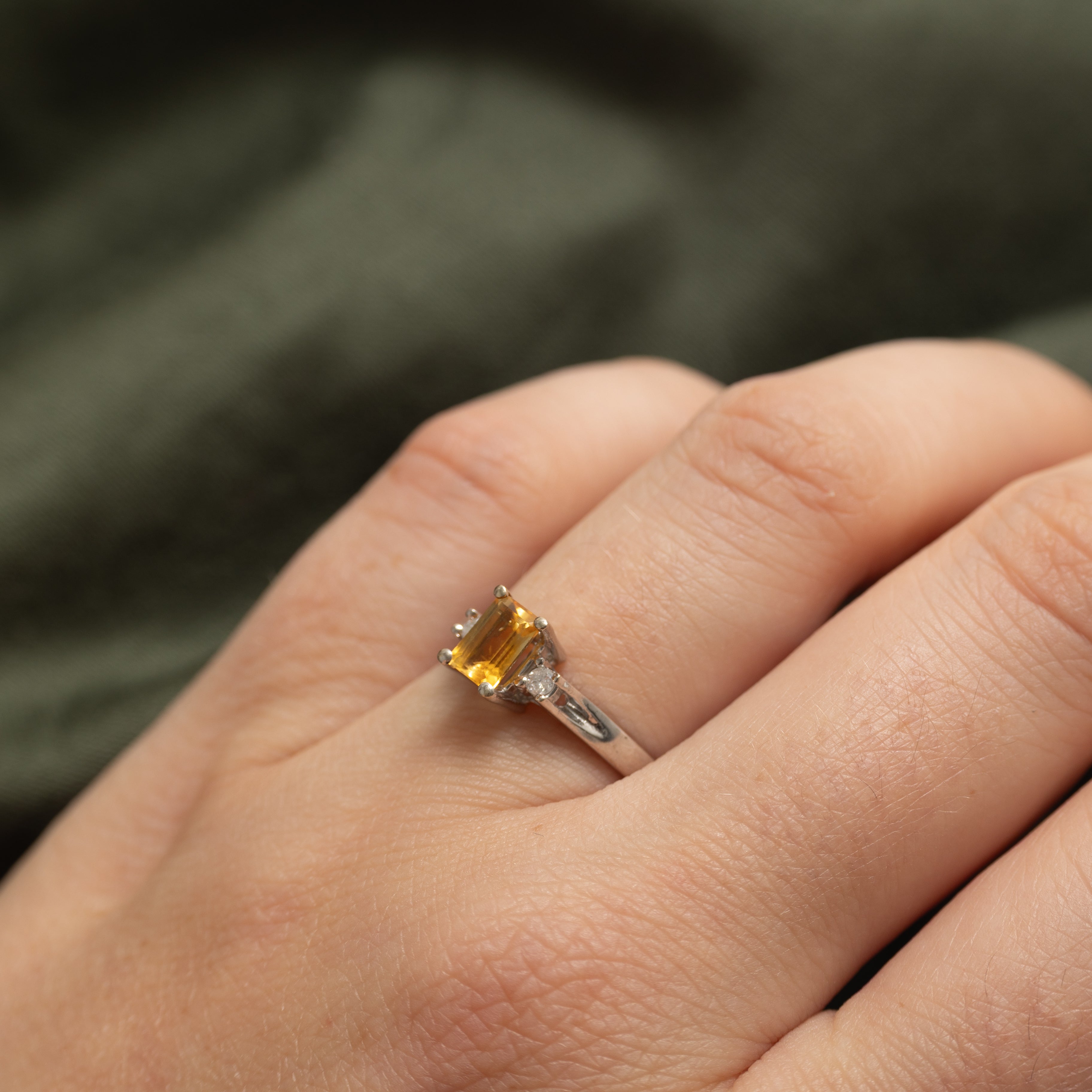 Emerald Cut Citrine & Diamond Ring | 0.50ct, 0.05ctw | SZ 6