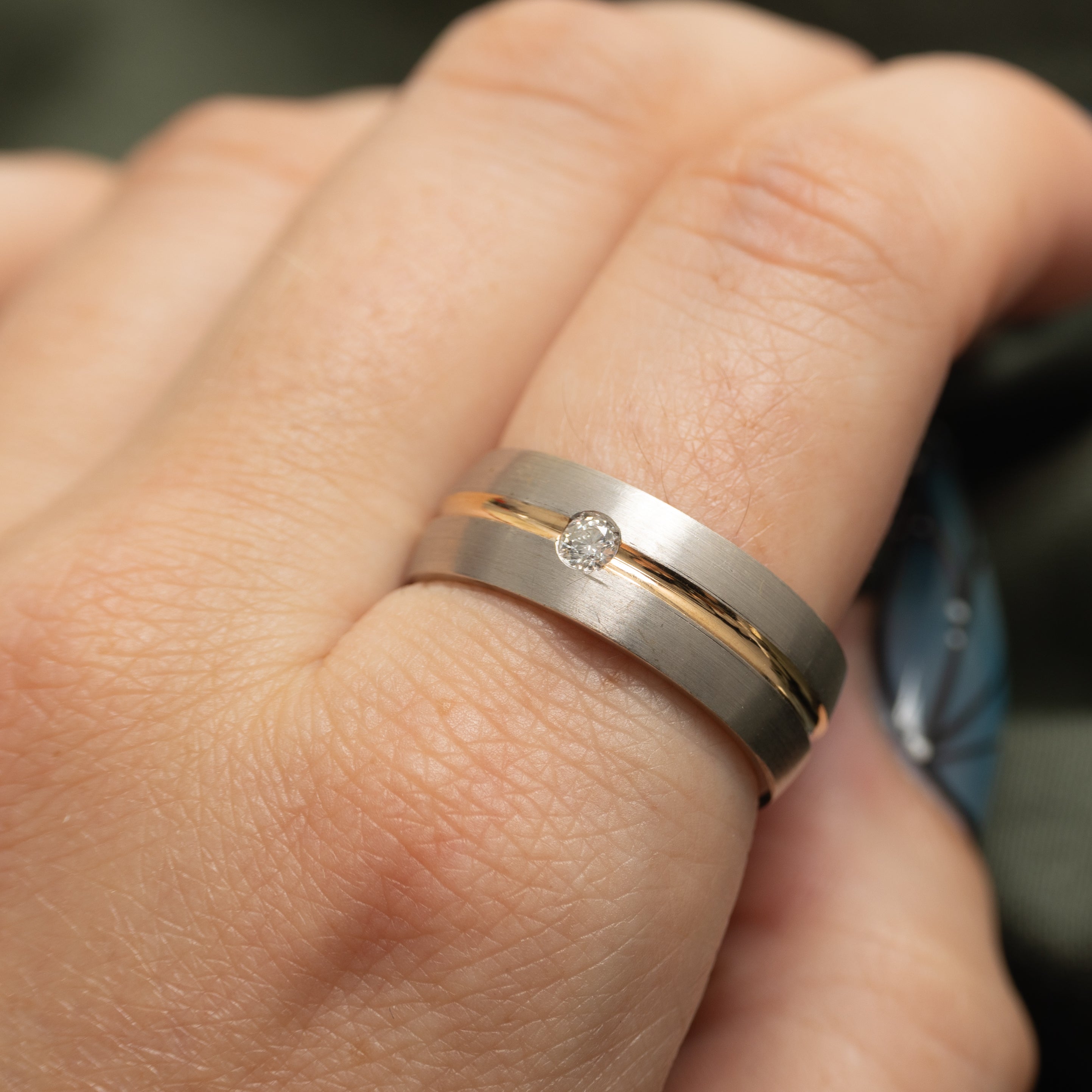 Two-Tone Diamond Matte Cigar Band | 0.10ct | 8mm | SZ 10