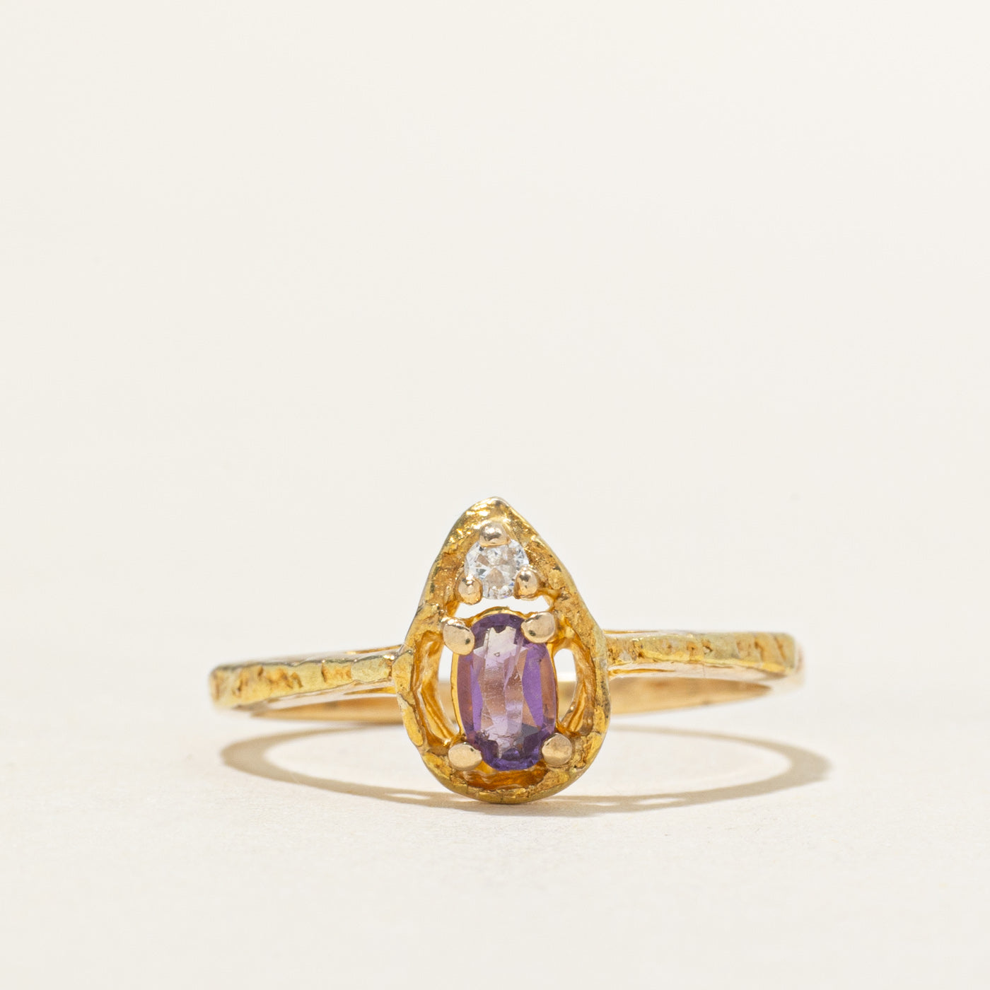 Amethyst & Diamond Pear Shaped Ring | 0.18ct, 0.03ct | SZ 7