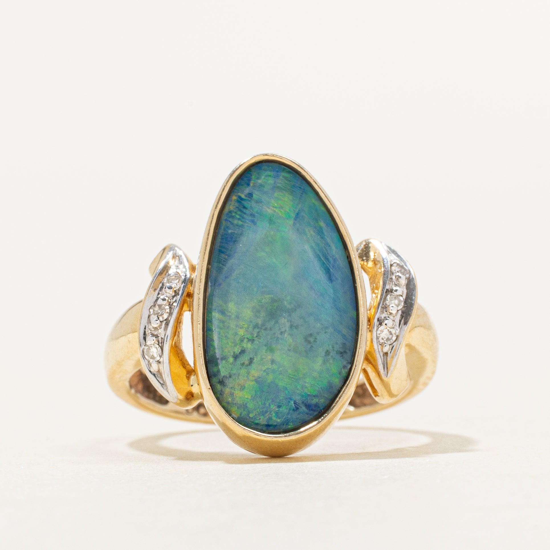 Cabochon Opal & Diamond Cocktail Ring | 1.80ct, 0.01ctw | SZ 5