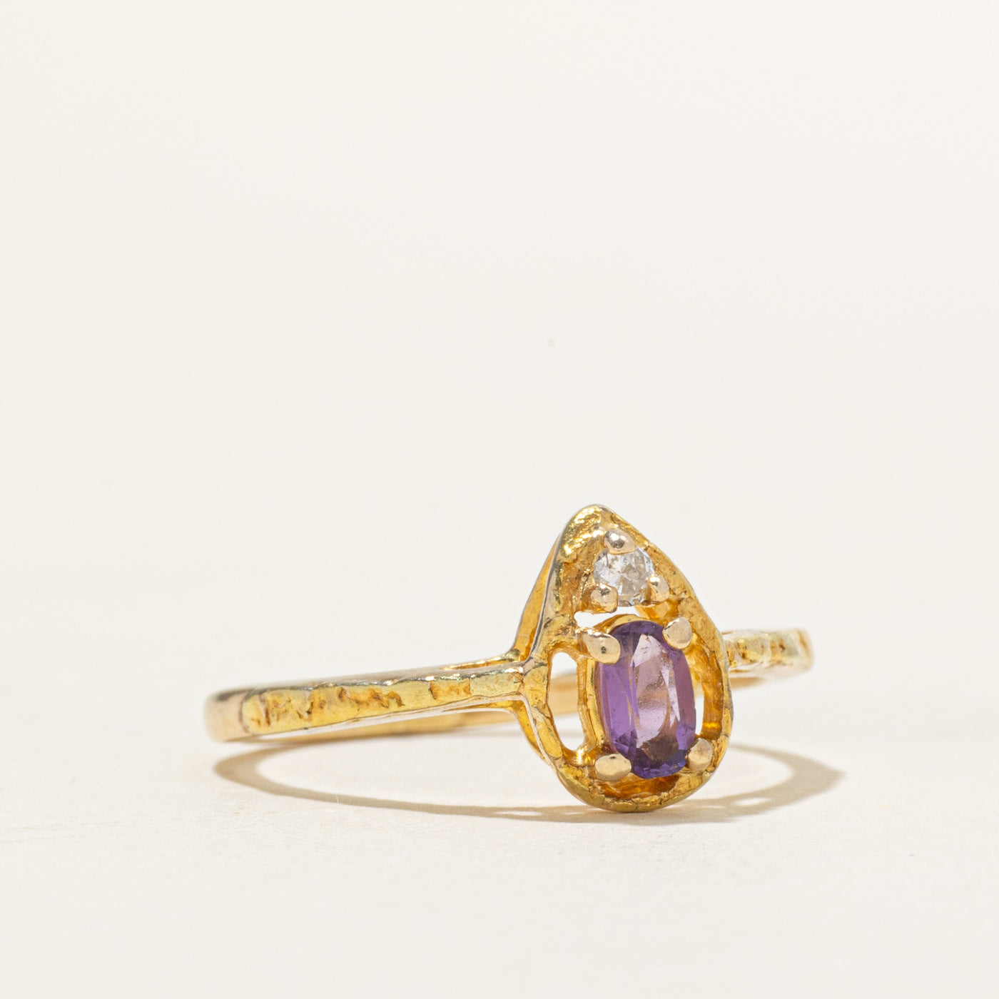 Amethyst & Diamond Pear Shaped Ring | 0.18ct, 0.03ct | SZ 7