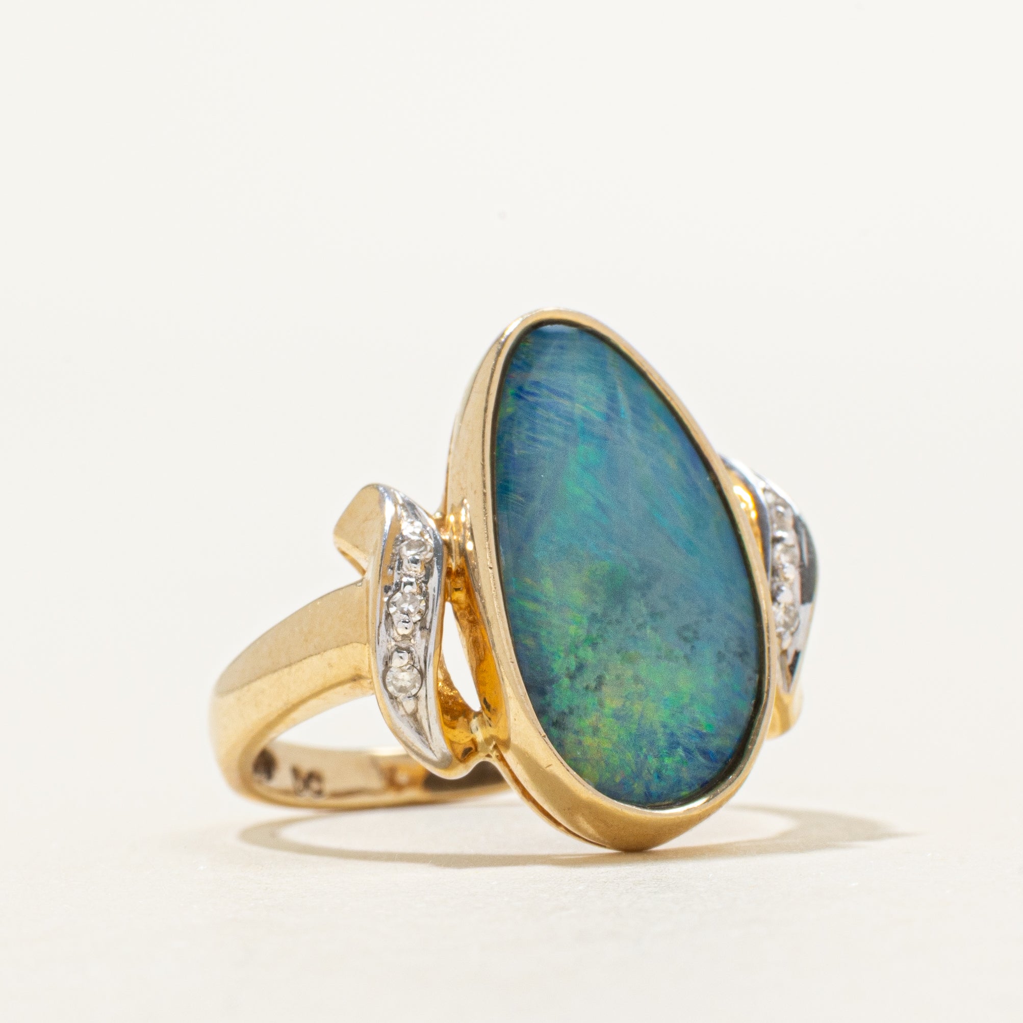 Cabochon Opal & Diamond Cocktail Ring | 1.80ct, 0.01ctw | SZ 5