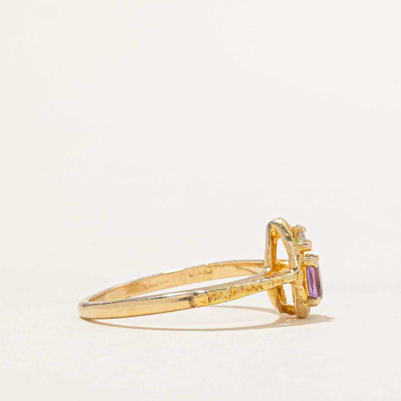 Amethyst & Diamond Pear Shaped Ring | 0.18ct, 0.03ct | SZ 7