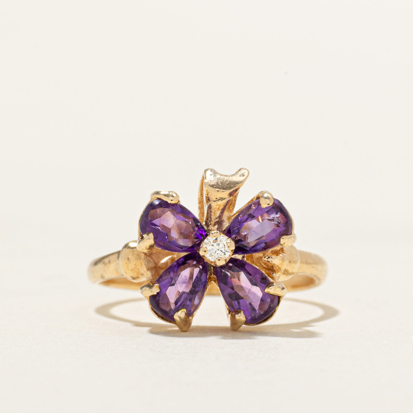 Pear Cut Amethyst & Diamond Butterfly Ring | 0.68ct, 0.03ct | SZ 3.5