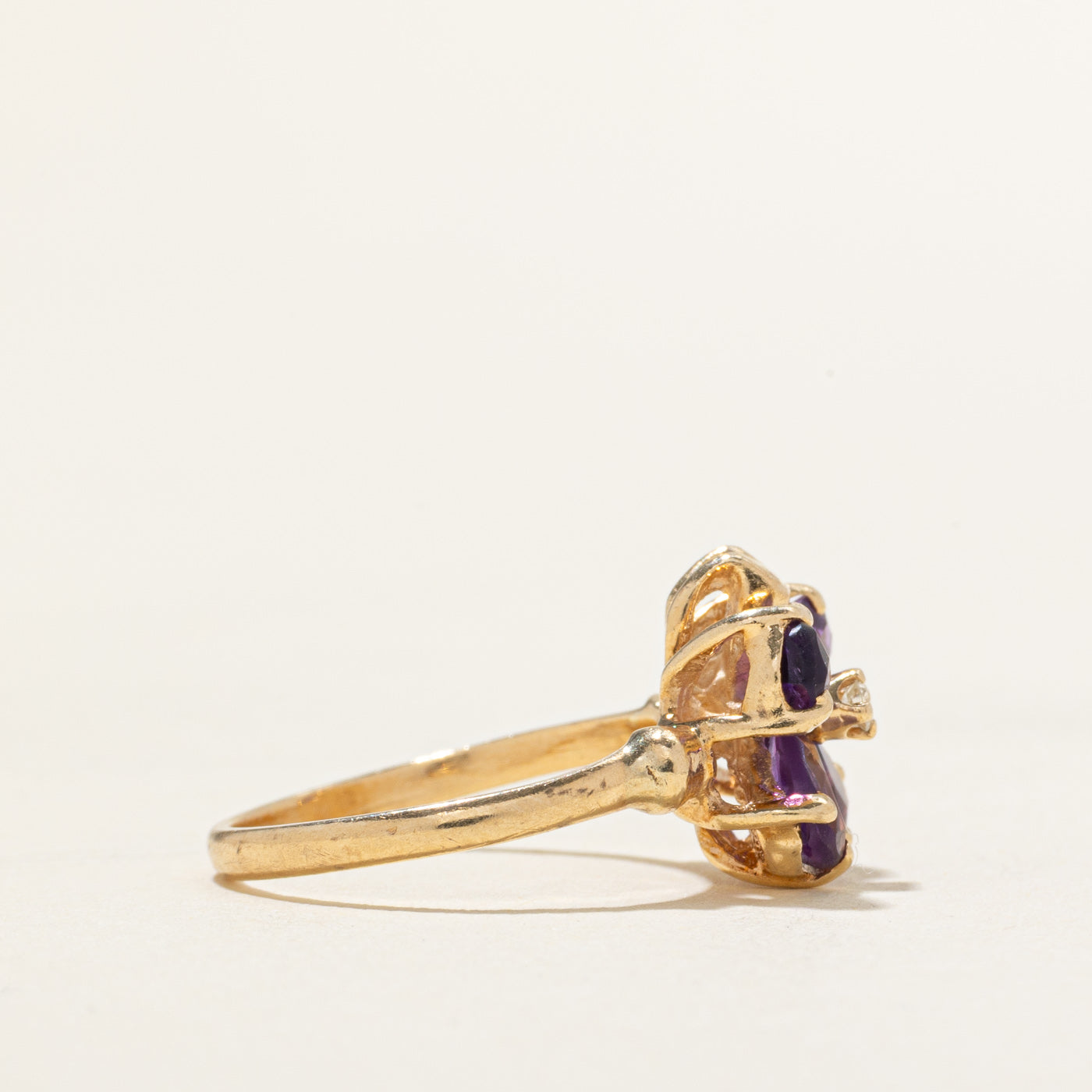 Pear Cut Amethyst & Diamond Butterfly Ring | 0.68ct, 0.03ct | SZ 3.5