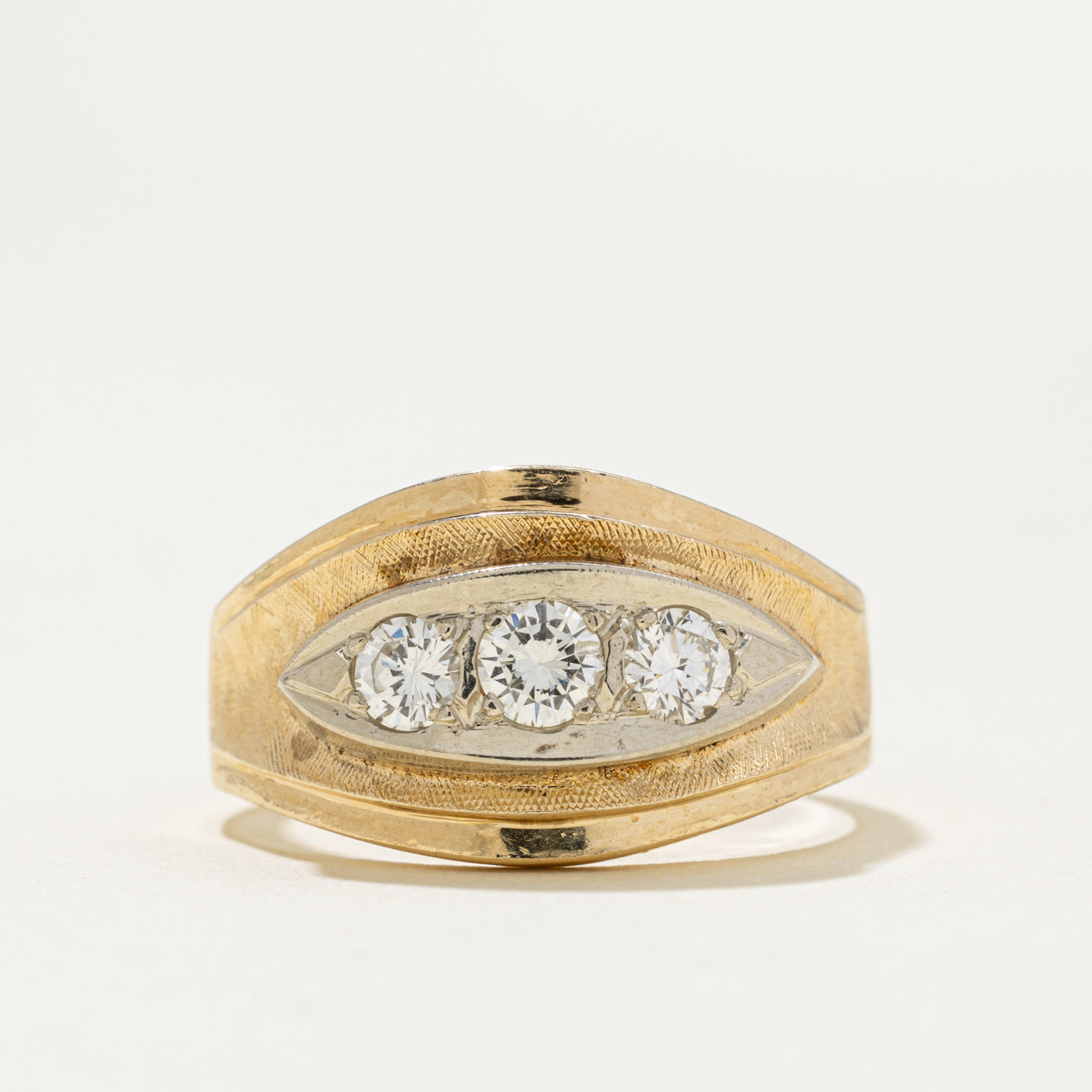 14k Three Stone Diamond Textured Marquise Shaped Ring | 0.44ctw | SZ 8.5