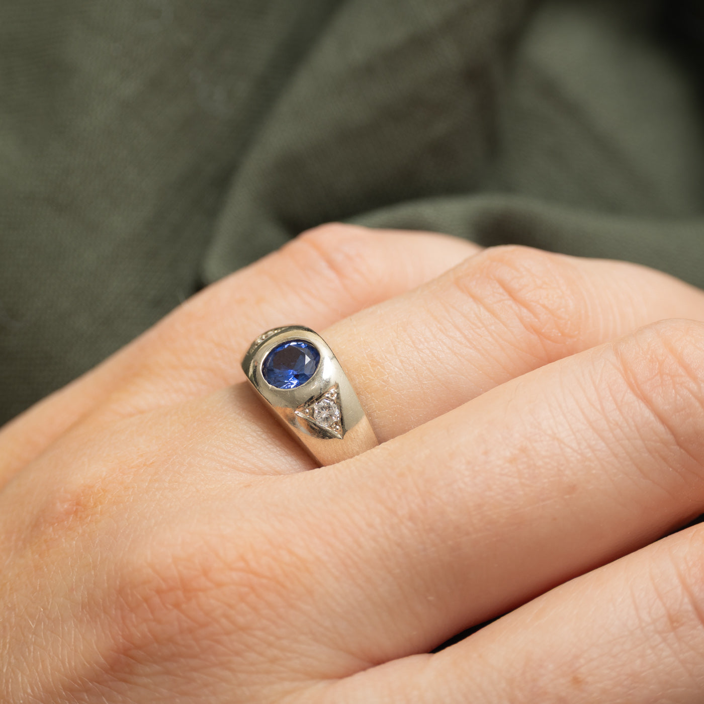 Flush Set Synthetic Sapphire & Diamond Ring | 0.87ct, 0.10ctw | SZ 6