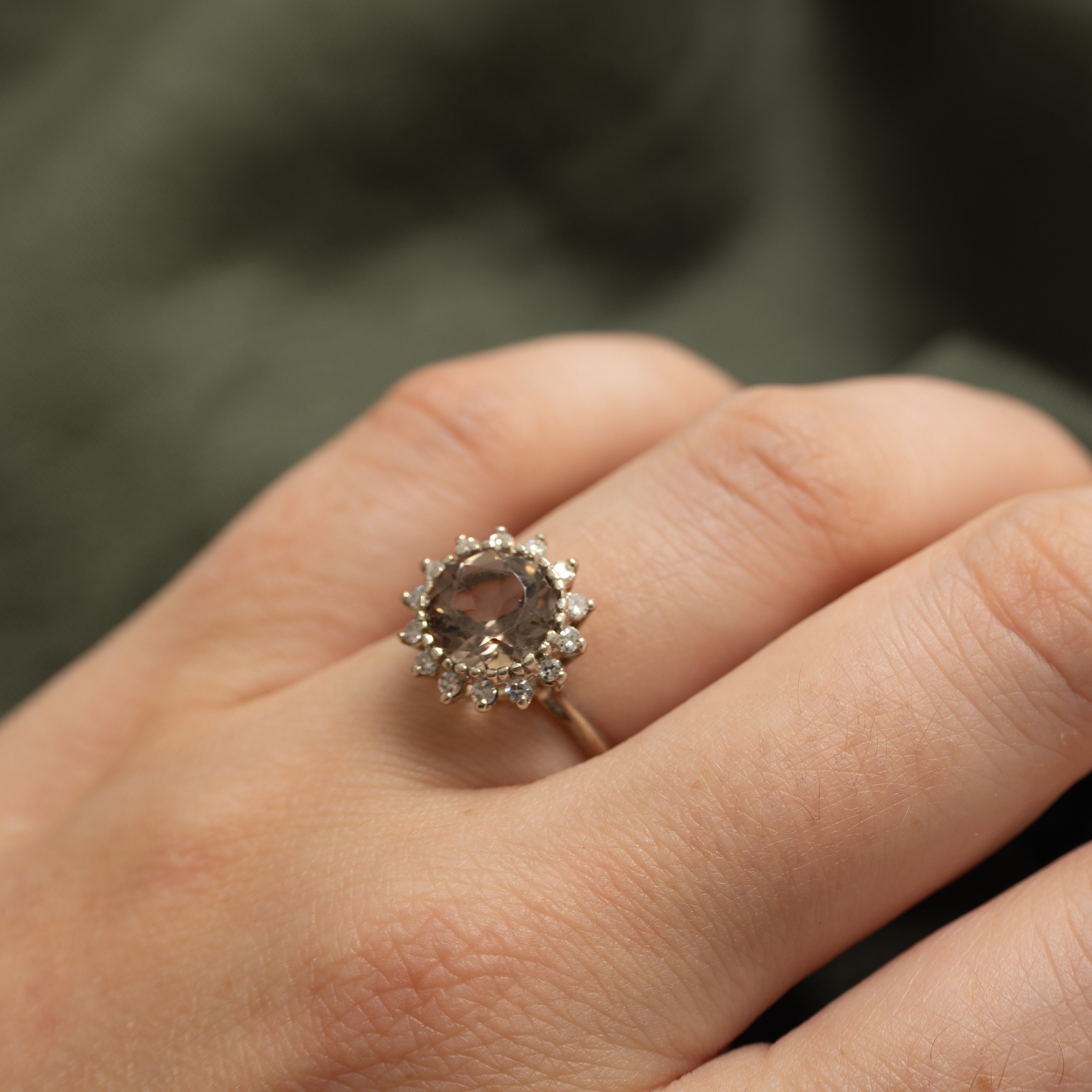 Round Cut Smoky Quartz & Diamond Petal Ring | 1.73ct, 0.21ctw | SZ 6