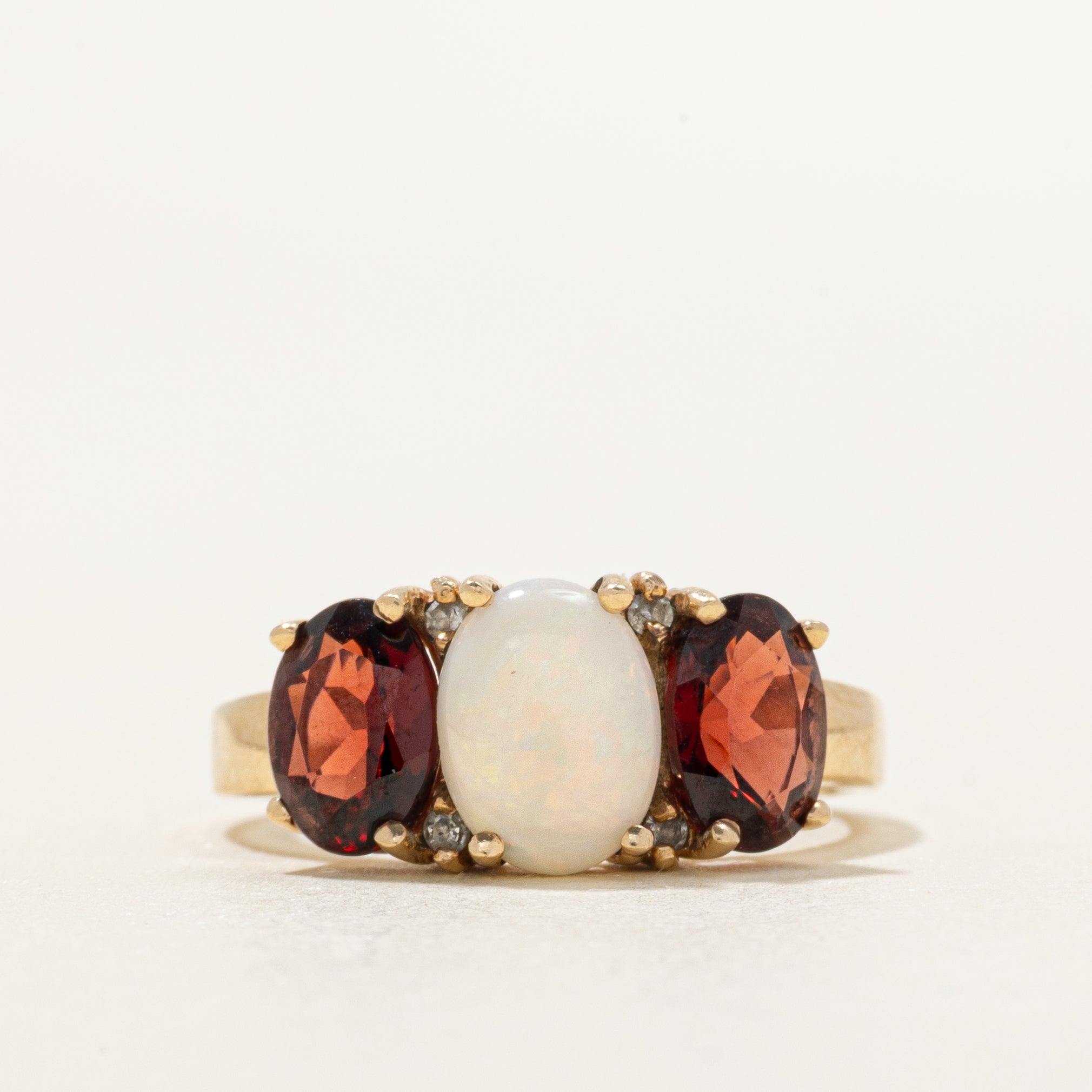 Three Stone Garnet & Opal Ring | 1.50ctw, 0.69ct | SZ 6