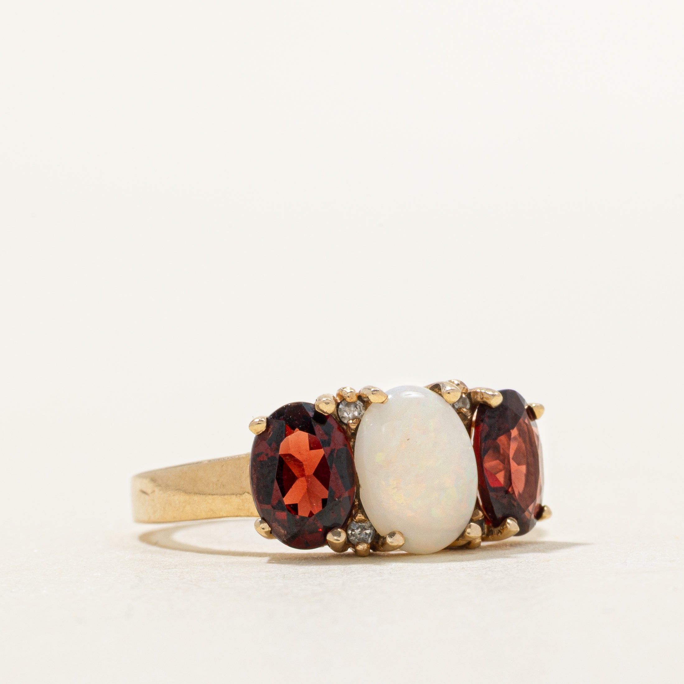 Three Stone Garnet & Opal Ring | 1.50ctw, 0.69ct | SZ 6