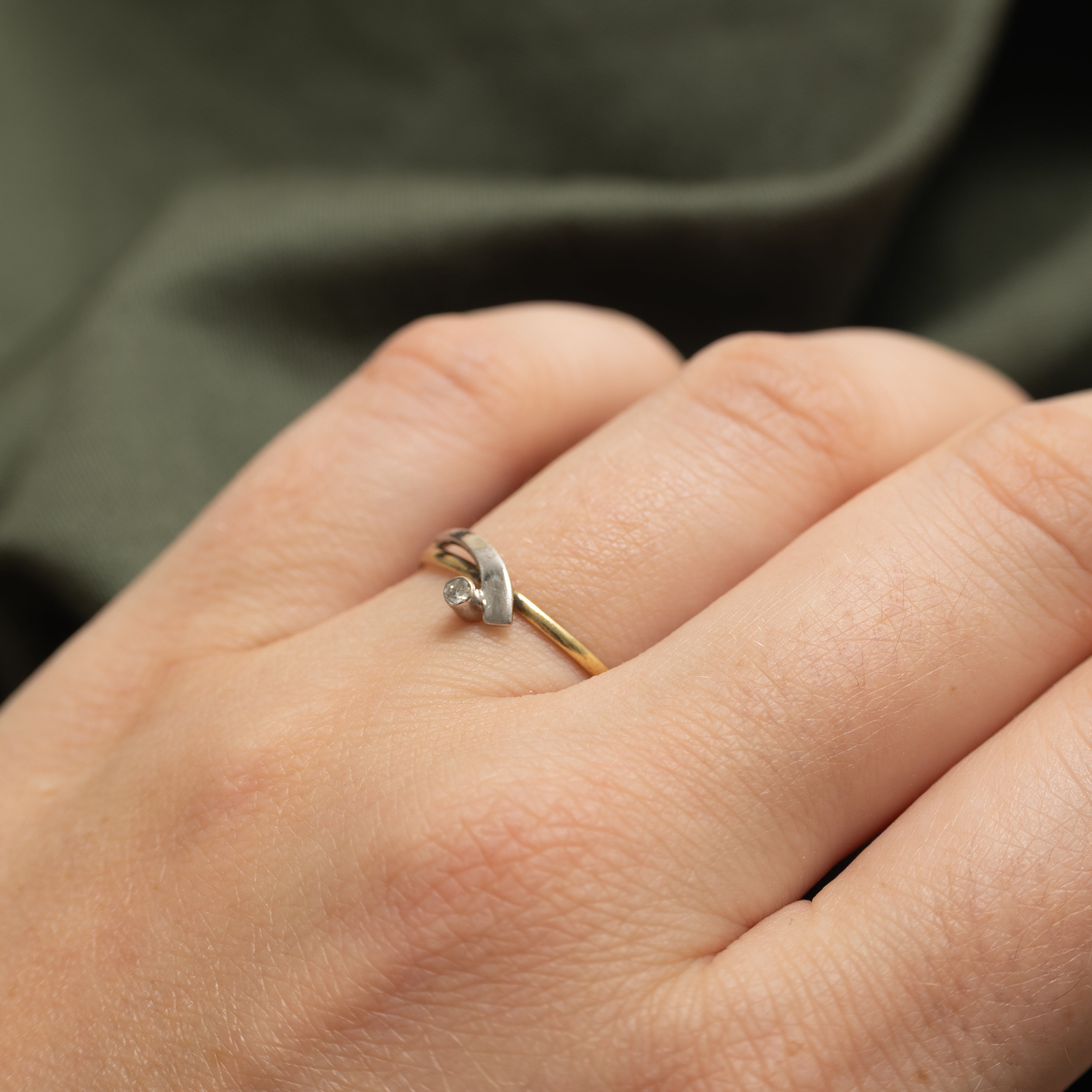 Two-Tone Bezel Set Diamond Wave Ring | SZ 7