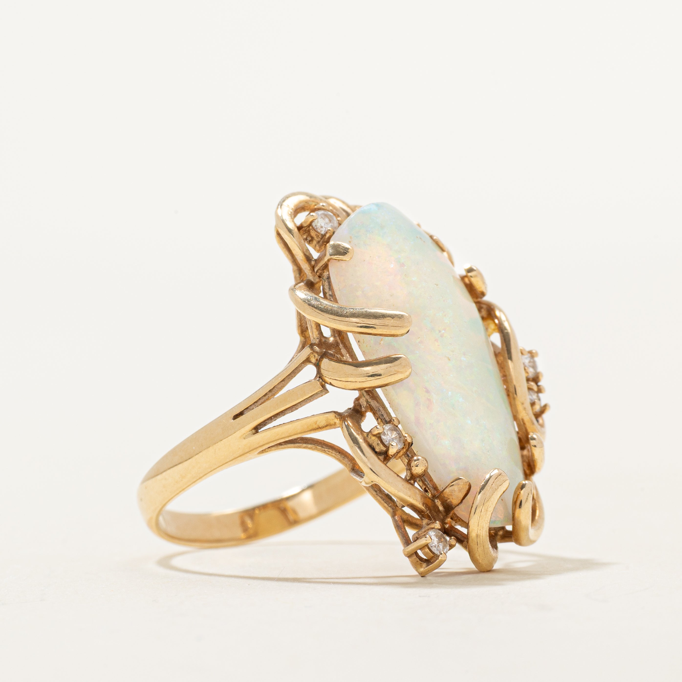 Cabochon Opal & Diamond Cocktail Ring | 2.61ct, 0.06ctw | SZ 7.25