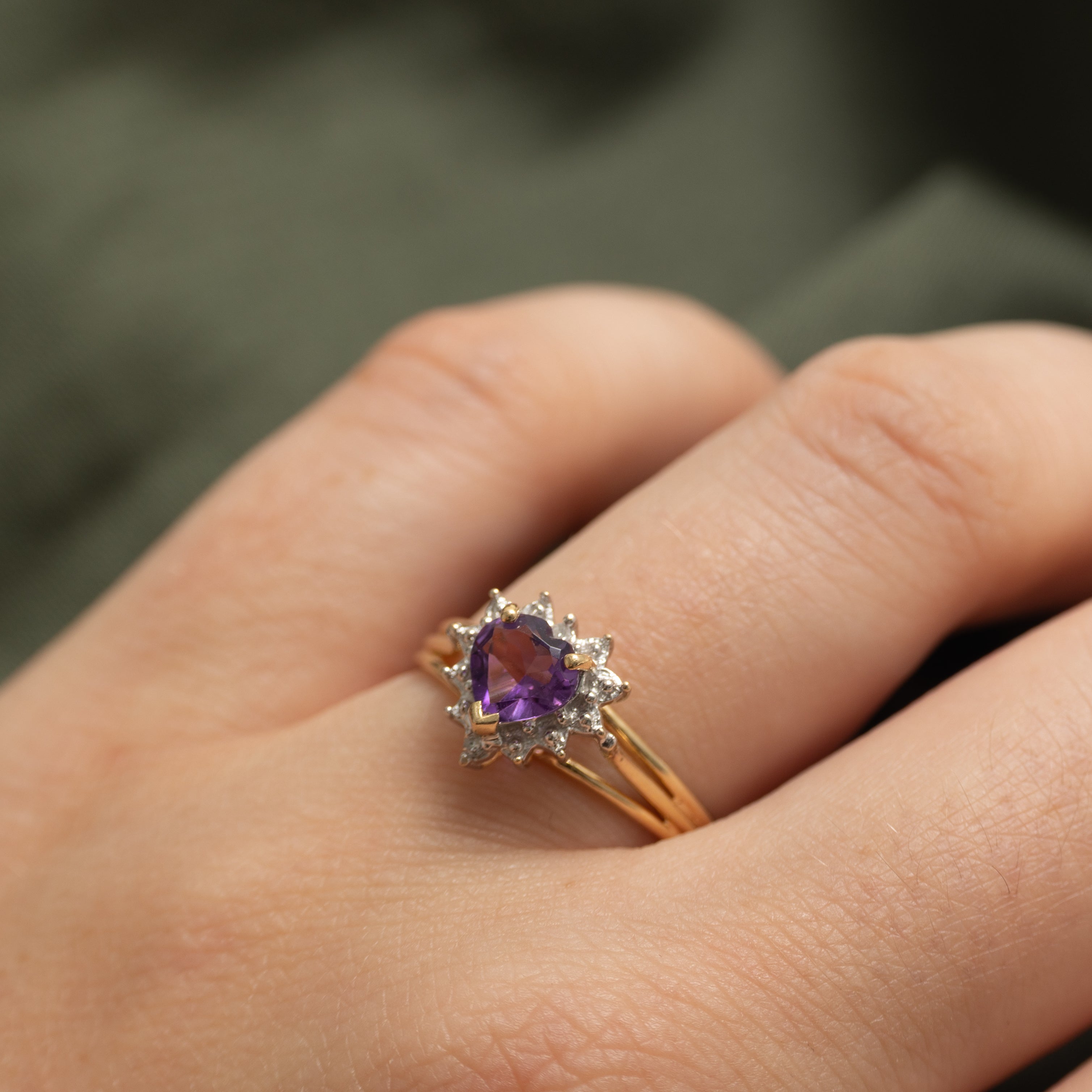 Amethyst & Diamond Heart Petal Ring | 0.60ct, 0.01ctw | SZ 7