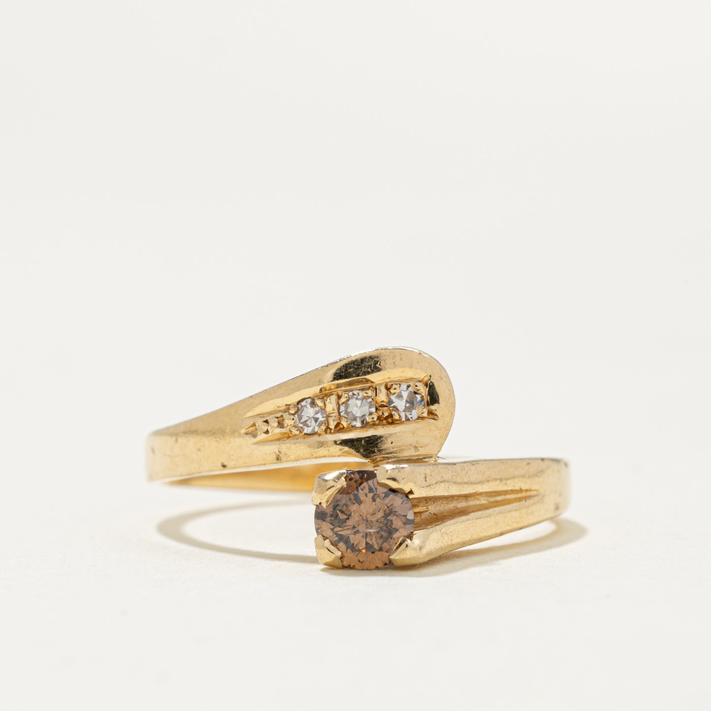 14k Yellow Gold Brown & White Diamond Bypass Ring | 0.34ctw | SZ 7.25