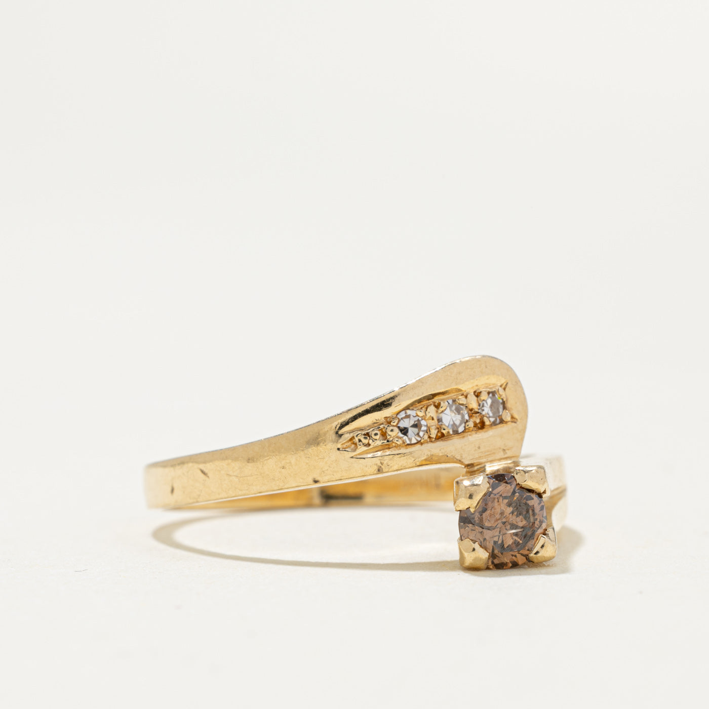 14k Yellow Gold Brown & White Diamond Bypass Ring | 0.34ctw | SZ 7.25