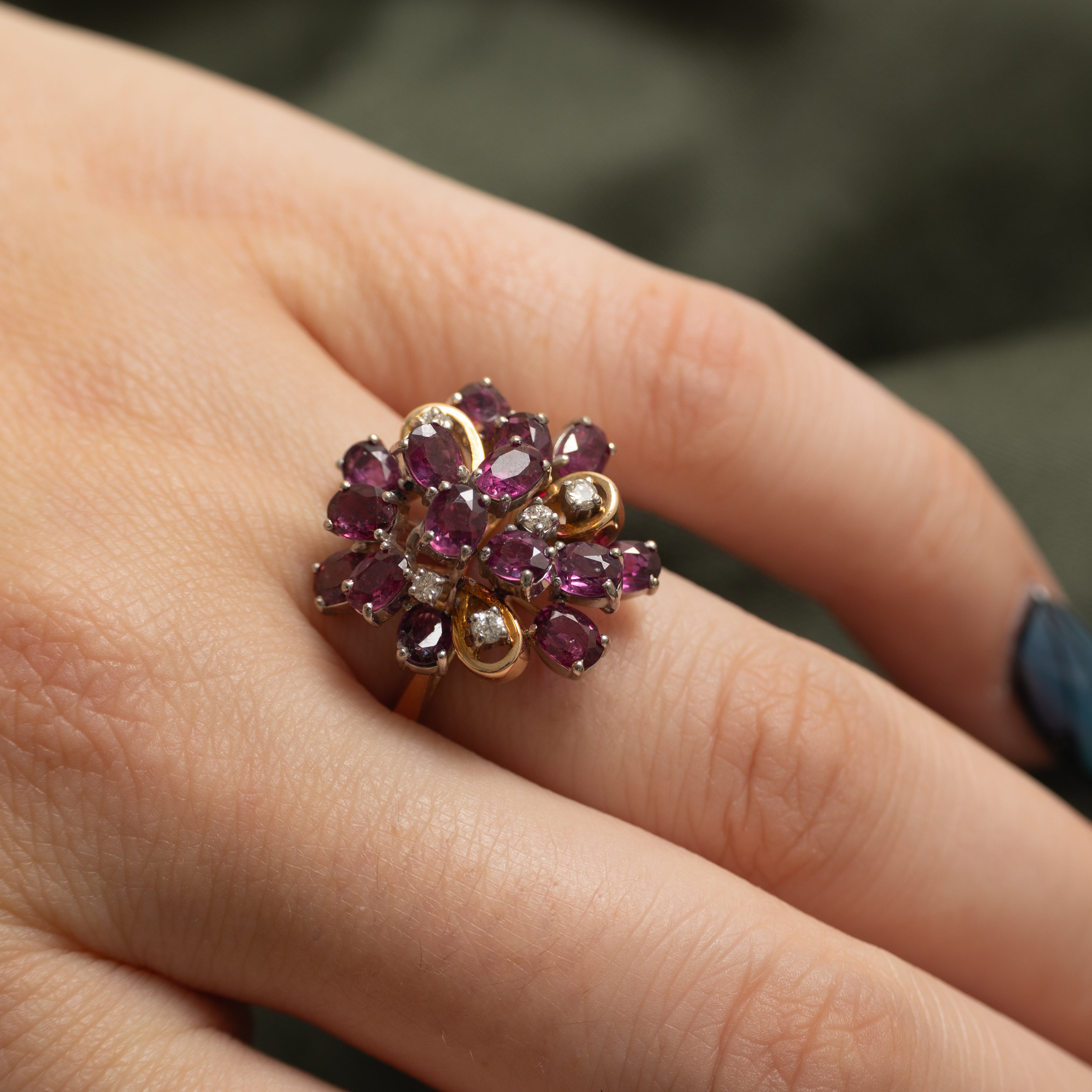 Scattered Ruby & Diamond Cocktail Ring | 3.75ctw, 0.10ctw | SZ 7.5