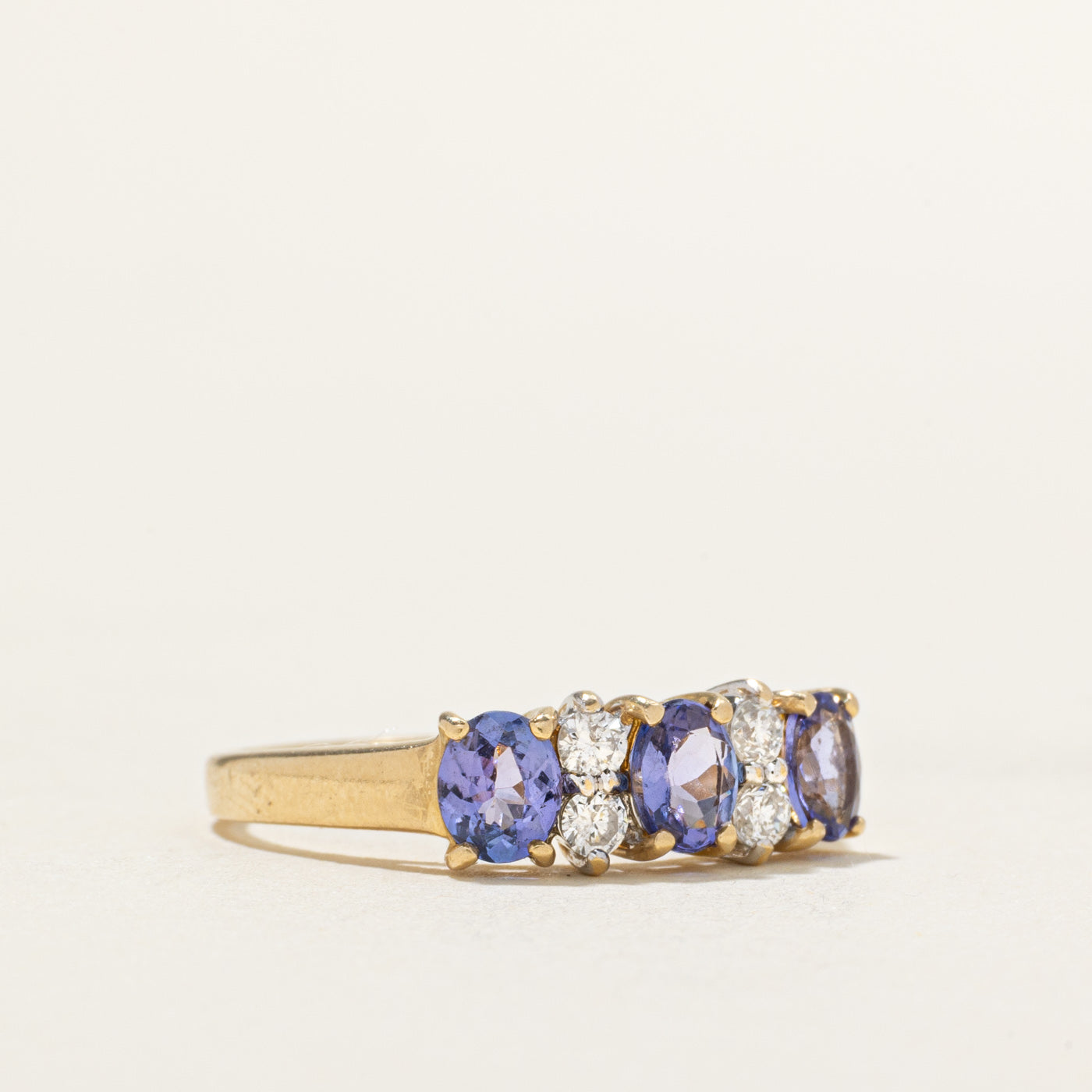 Three Stone Tanzanite & Diamond Accented Ring | 1.00ctw, 0.16ctw | SZ 7.75