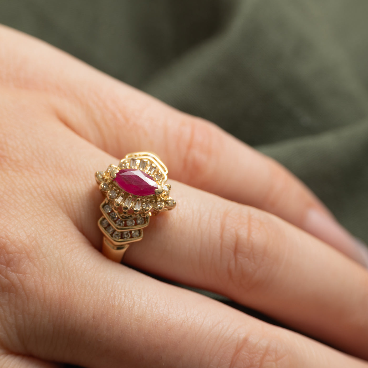 Marquise Cut Ruby & Diamond Ring | 0.50ct, 0.27ctw | SZ 8.5