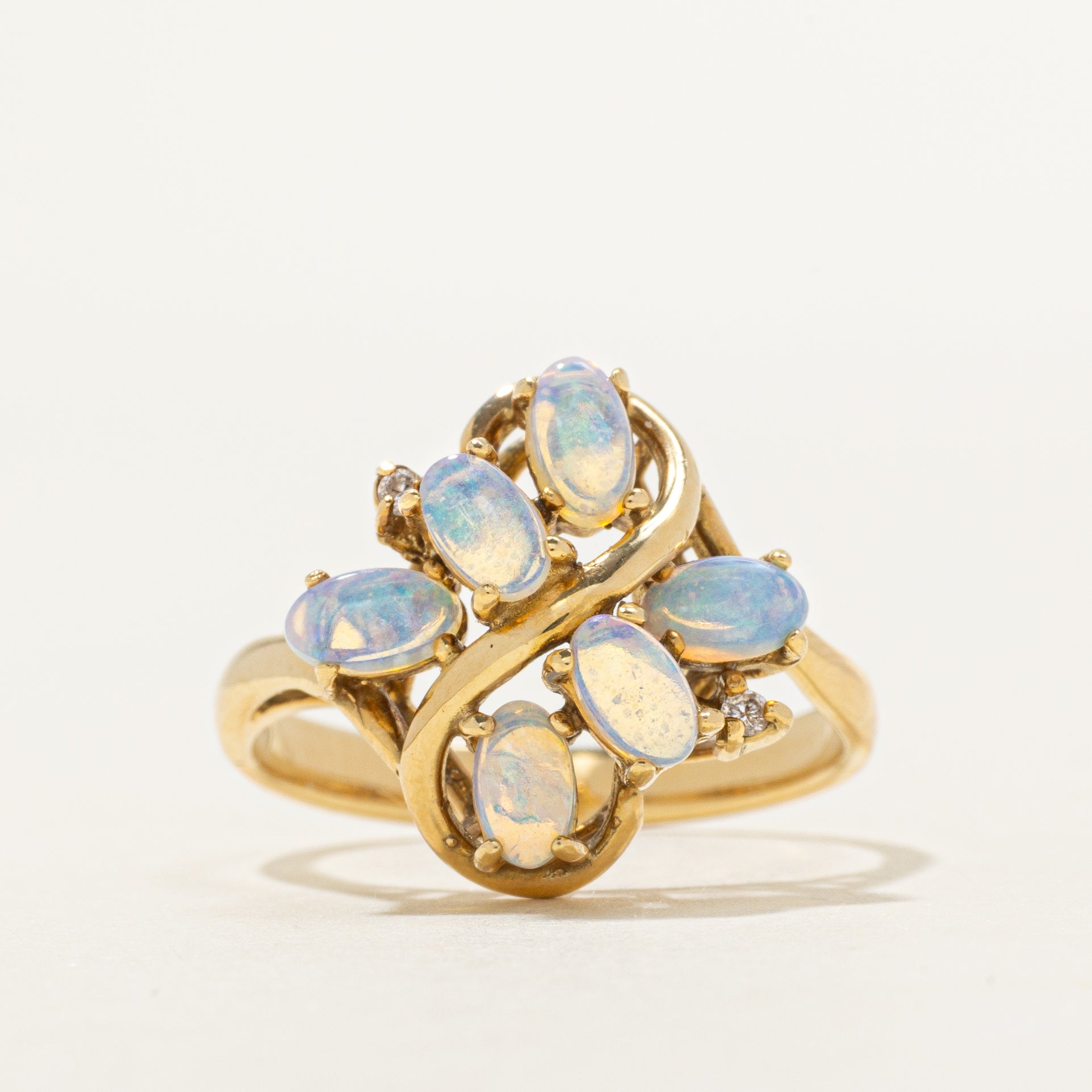 18k Scattered Opal & Diamond Ring | 0.64ctw, 0.008ct | SZ 8.25